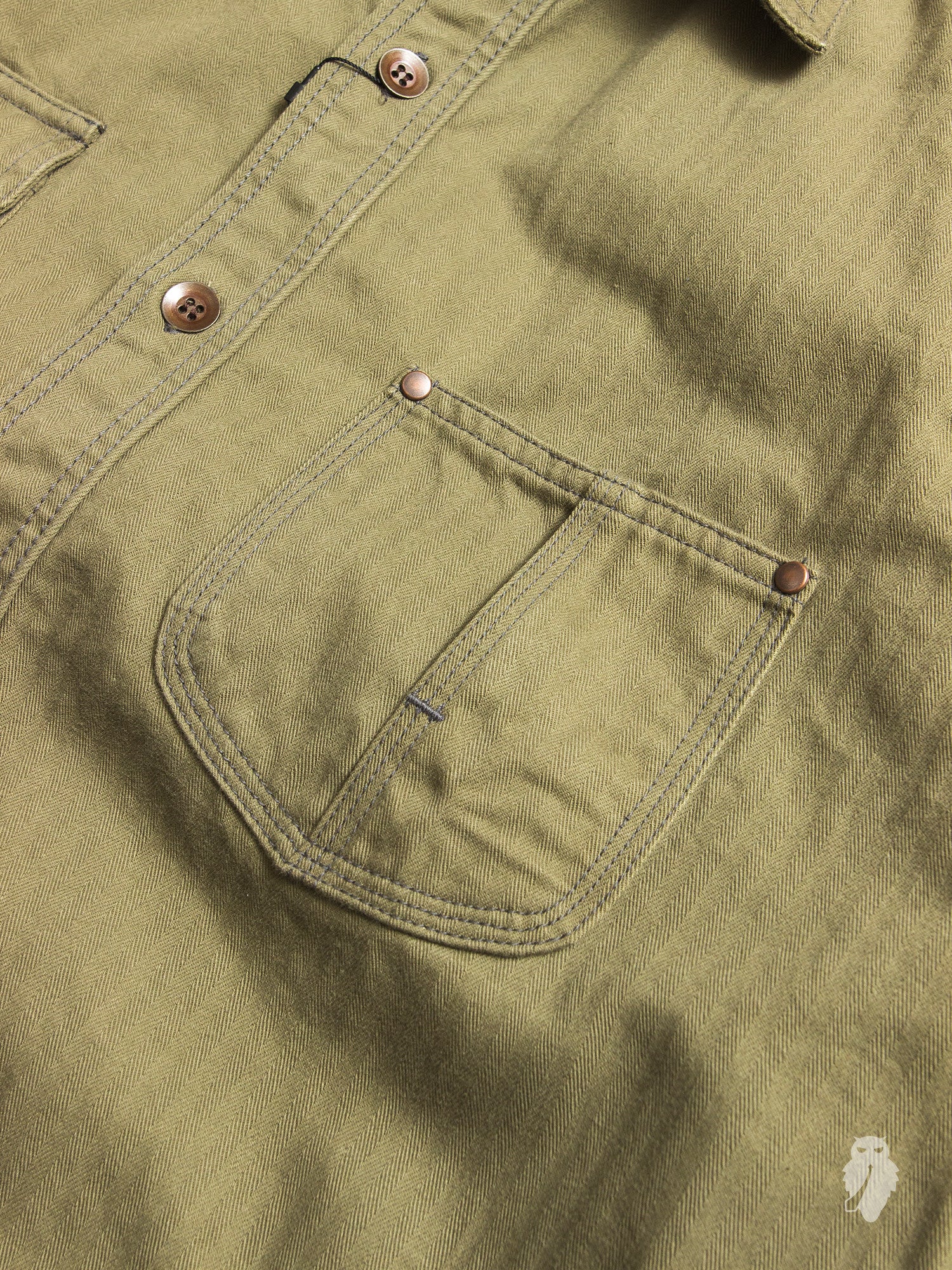 05-124 "Crest" Work Shirt in Olive Herringbone - Image 4