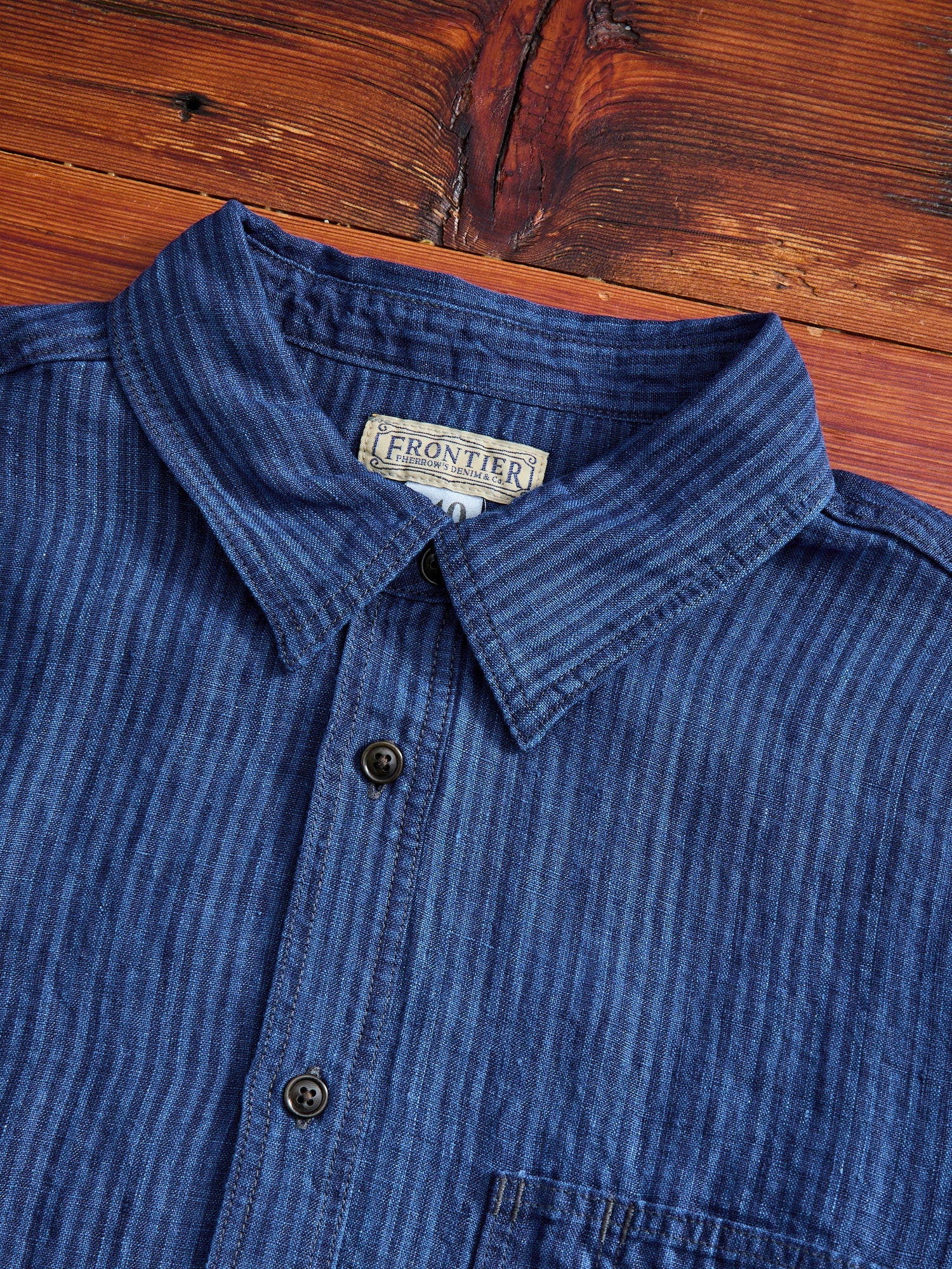 100WS Linen Workshirt in Indigo Stripe - Image 3
