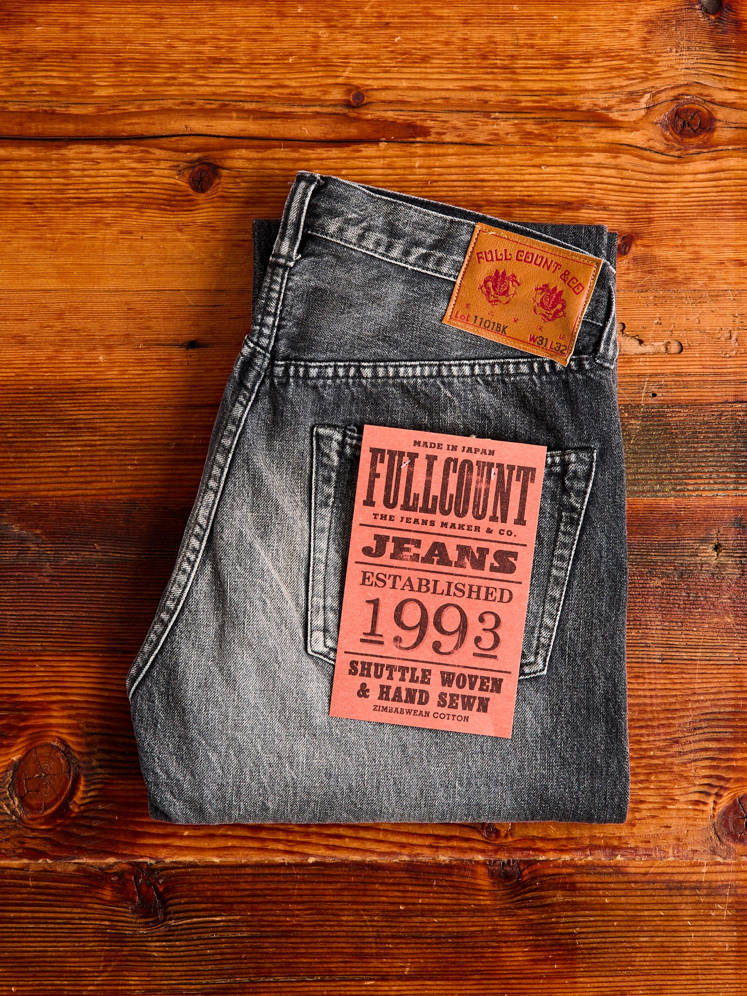 1101BKHW 13.7oz Washed Black Selvedge Denim - Classic Straight Fit - Image 3