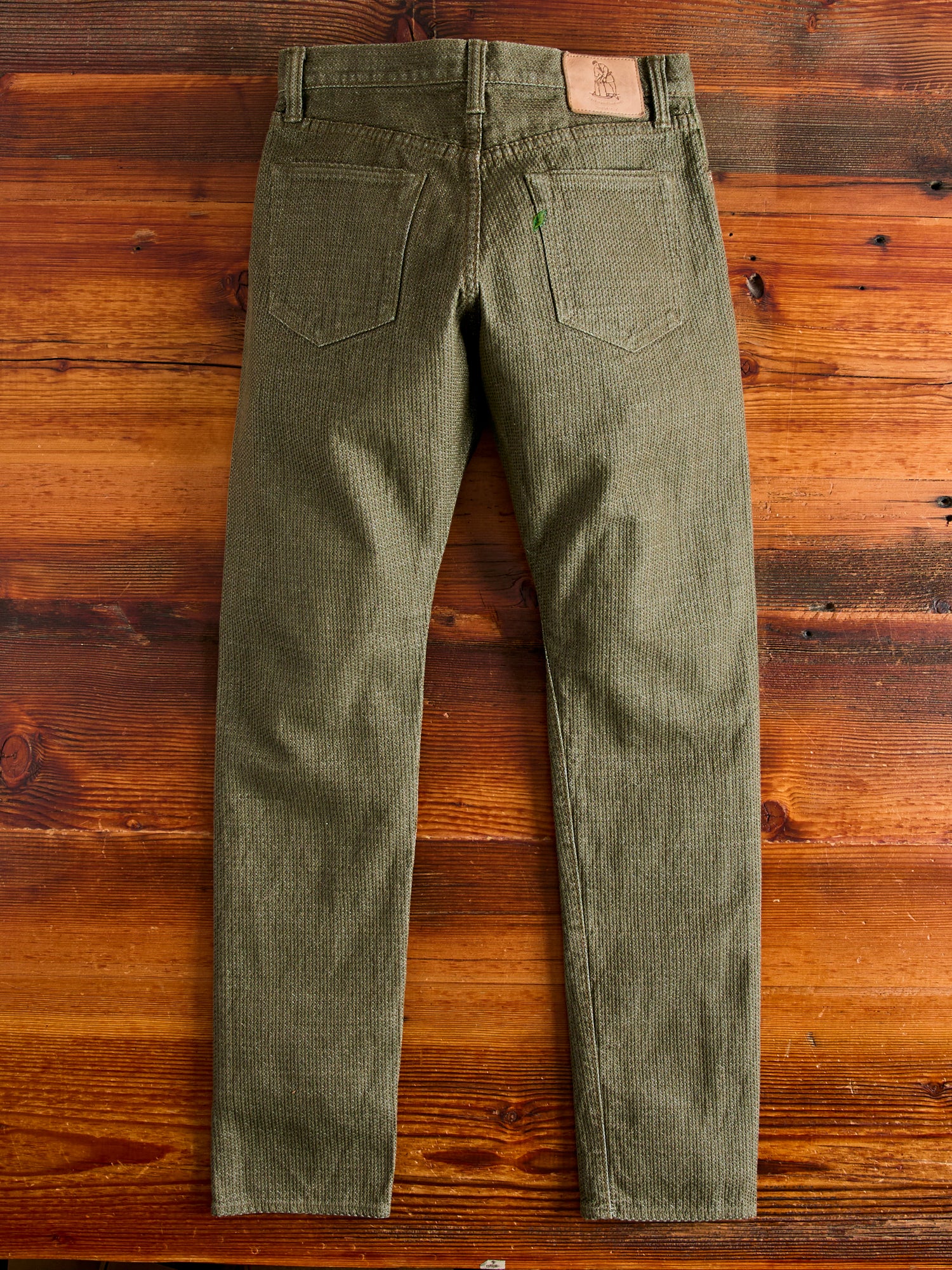 1170-2-OLV Olive Sashiko Denim - Relaxed Tapered Fit - Image 3