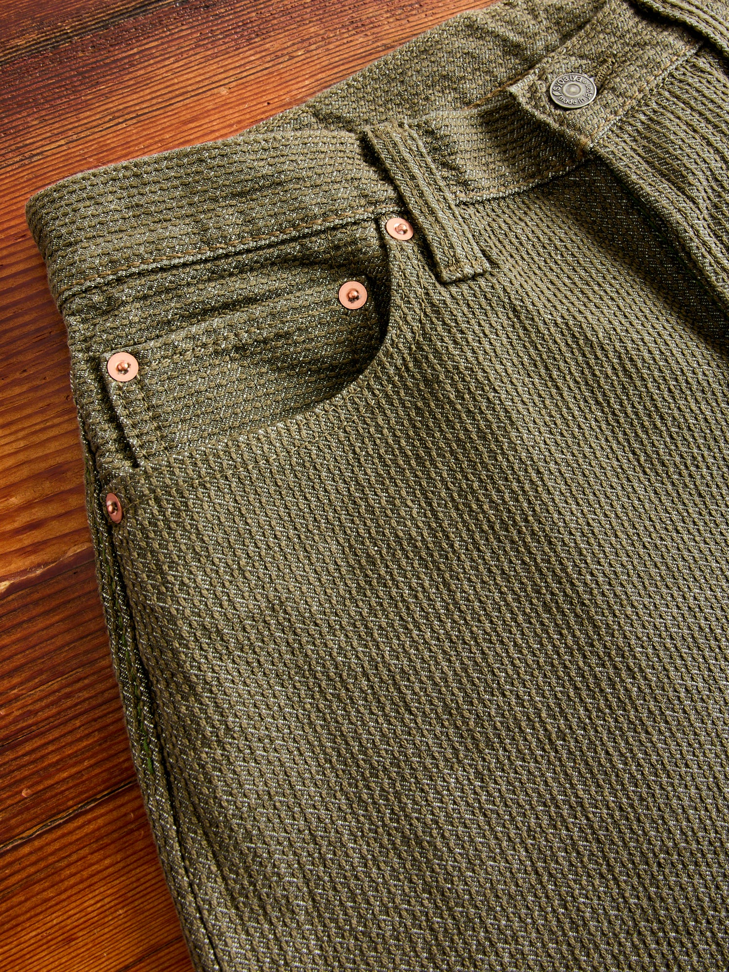1170-1-OLV Olive Sashiko Denim - Regular Straight Fit - Image 5