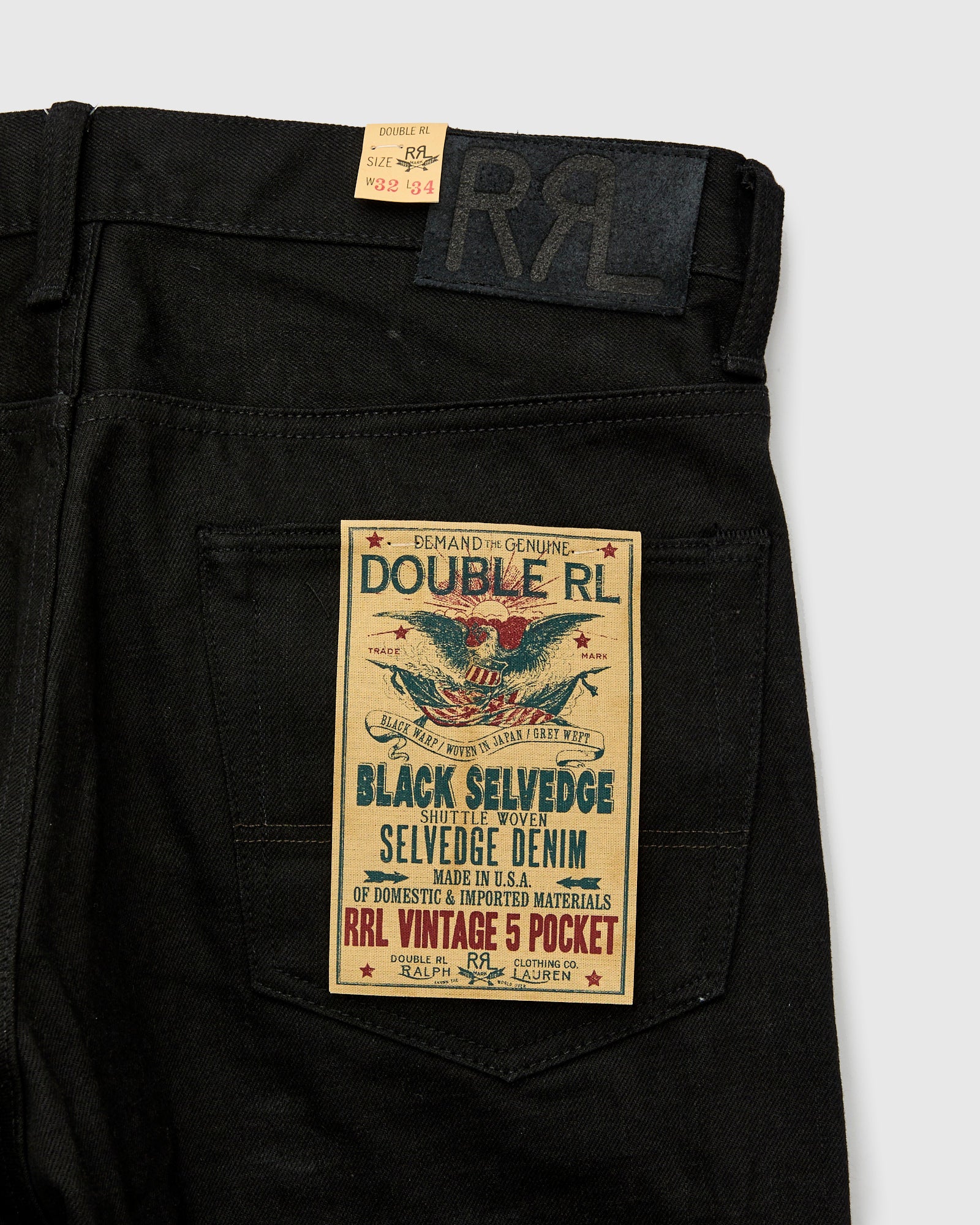 15oz Rinsed Black Selvedge Denim - Vintage 5-Pocket Full Straight Fit - Image 4