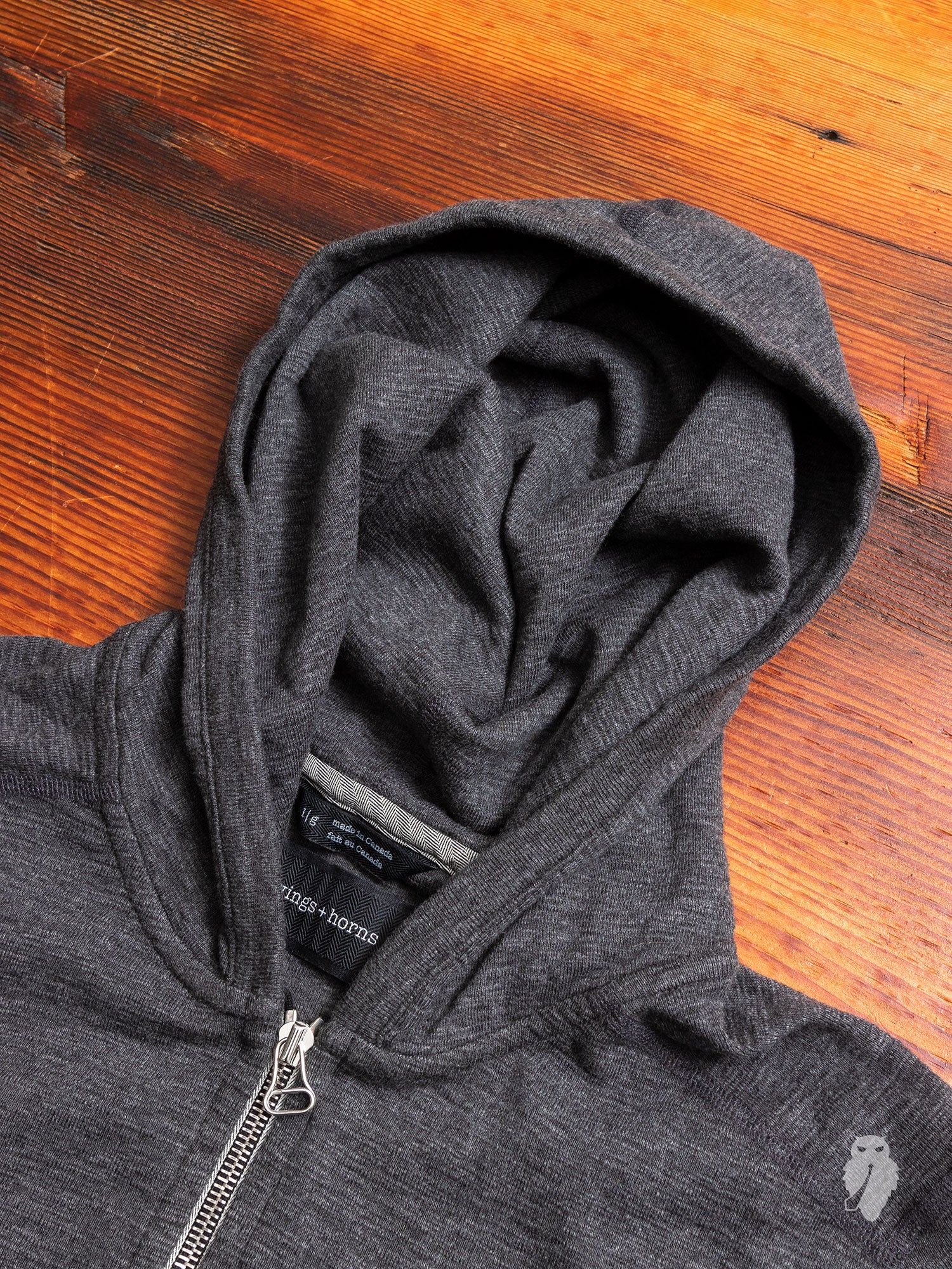 1x1 Slub Zip Hoodie in Heather Charcoal - Image 2