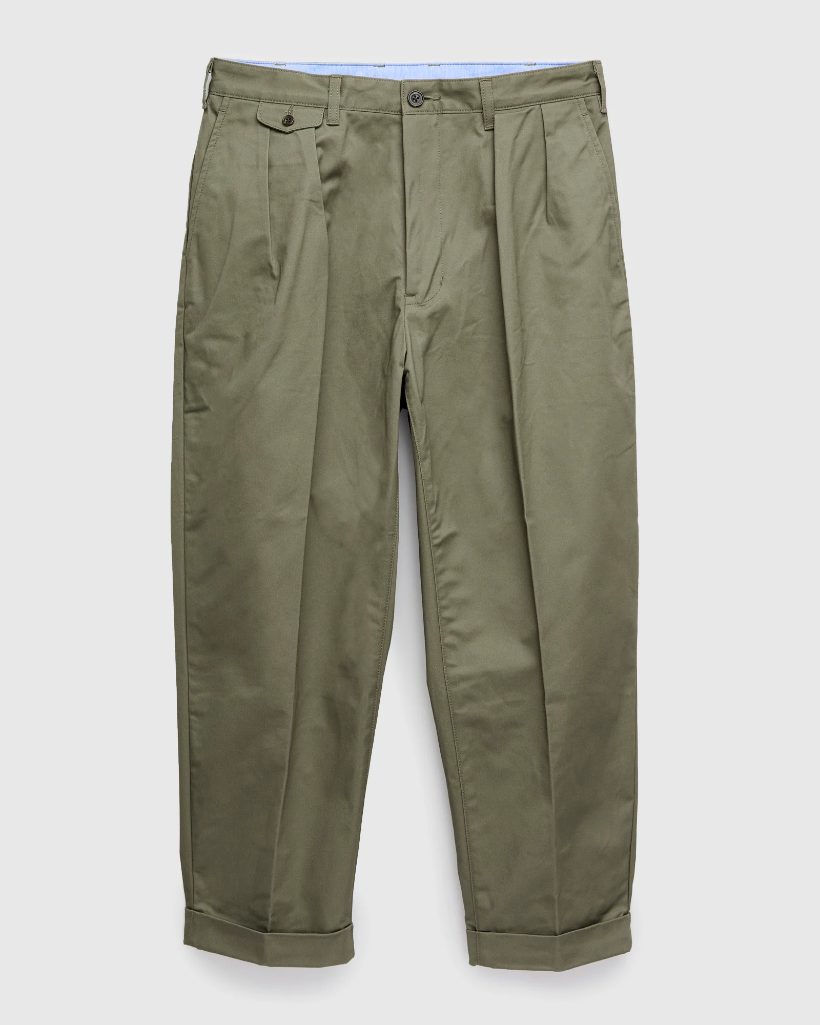 2-Pleat Twill Trousers in Olive