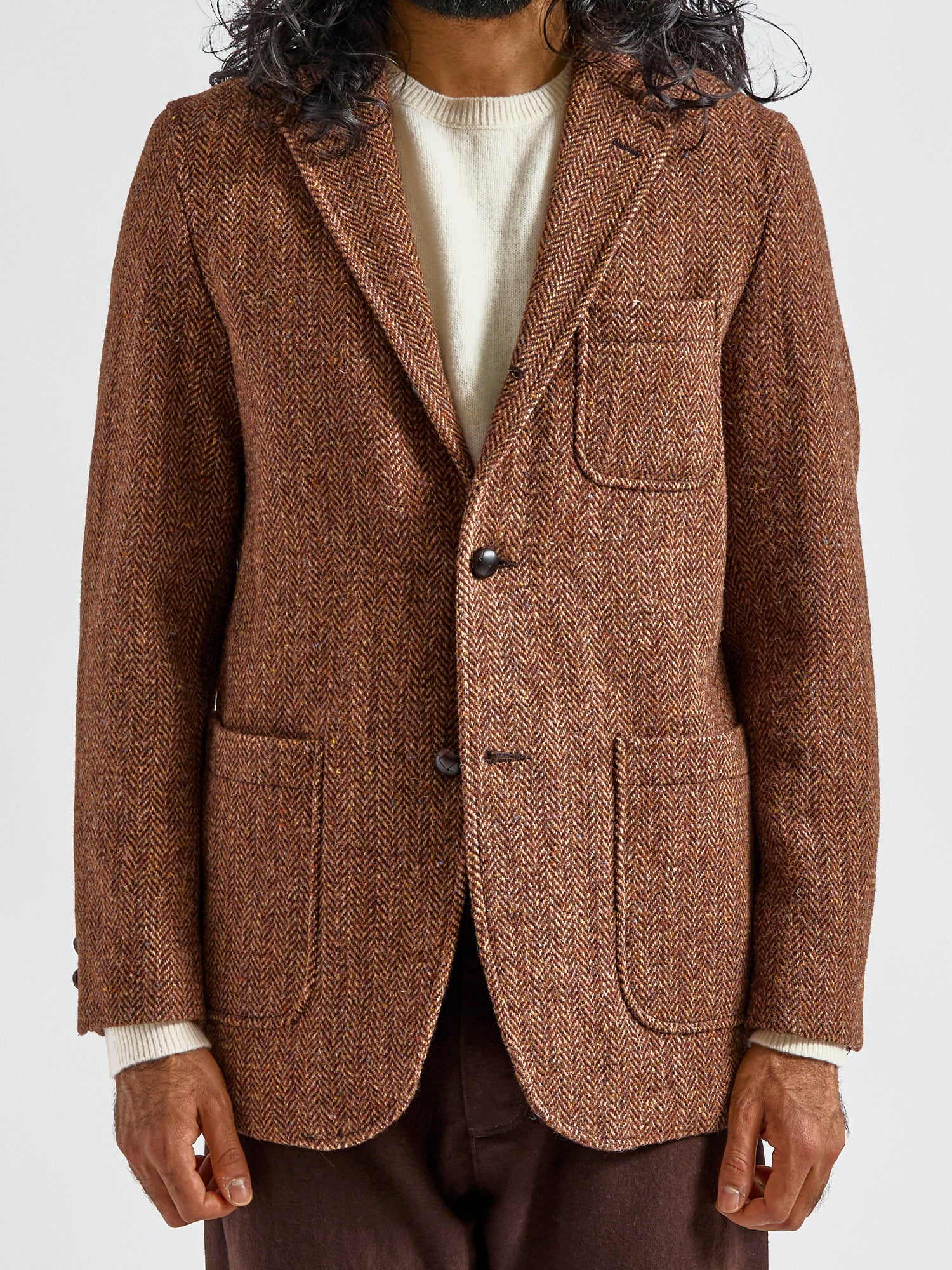 3B Comfort Harris Tweed Jacket in Lt Brown Herringbone - Image 2