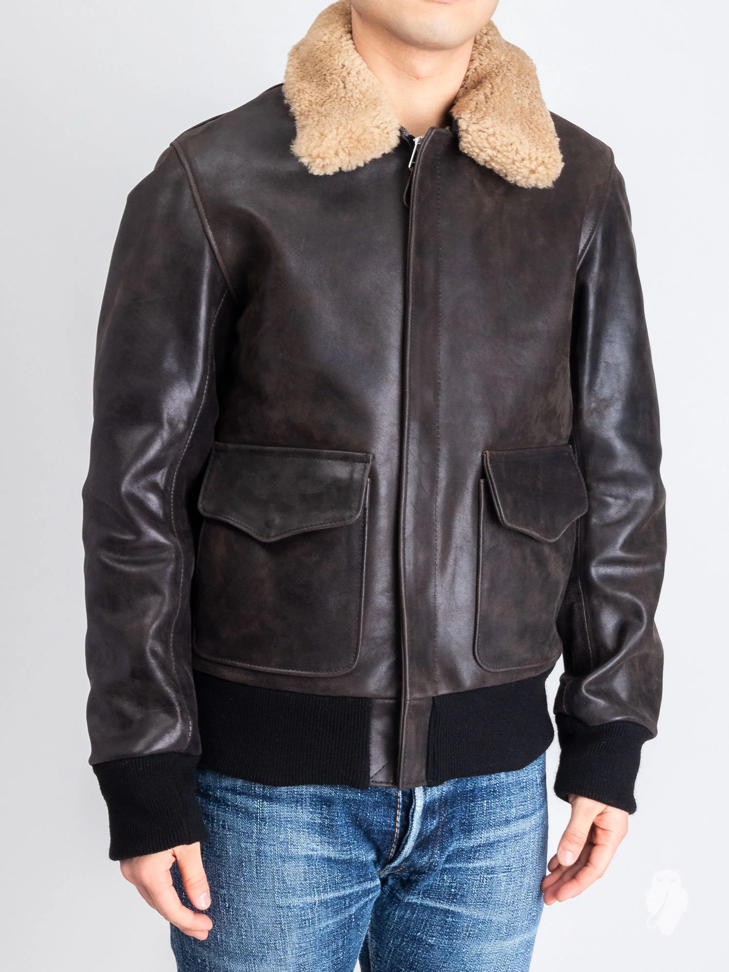 "3sixteen x Schott NYC" A2 Leather Flight Jacket in Black - Image 2