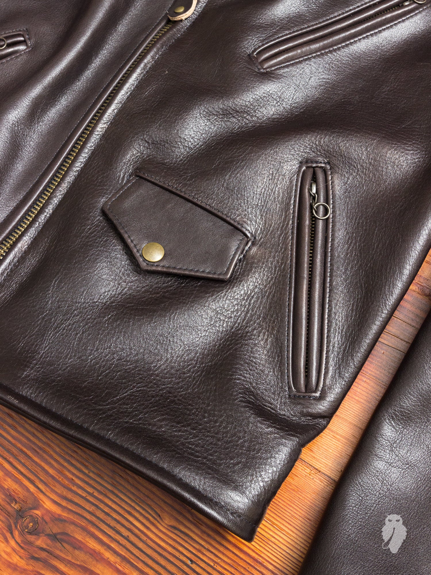 "3sixteen x Schott NYC" Arabica Perfecto Leather Jacket in Brown - Image 5
