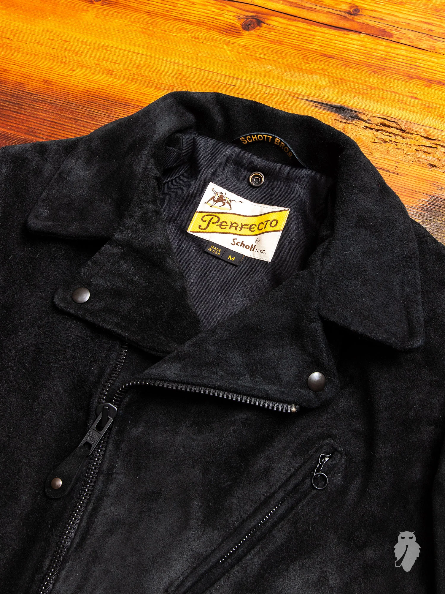 "3sixteen x Schott NYC" Perfecto Leather Jacket in Black Rough-Out - Image 4