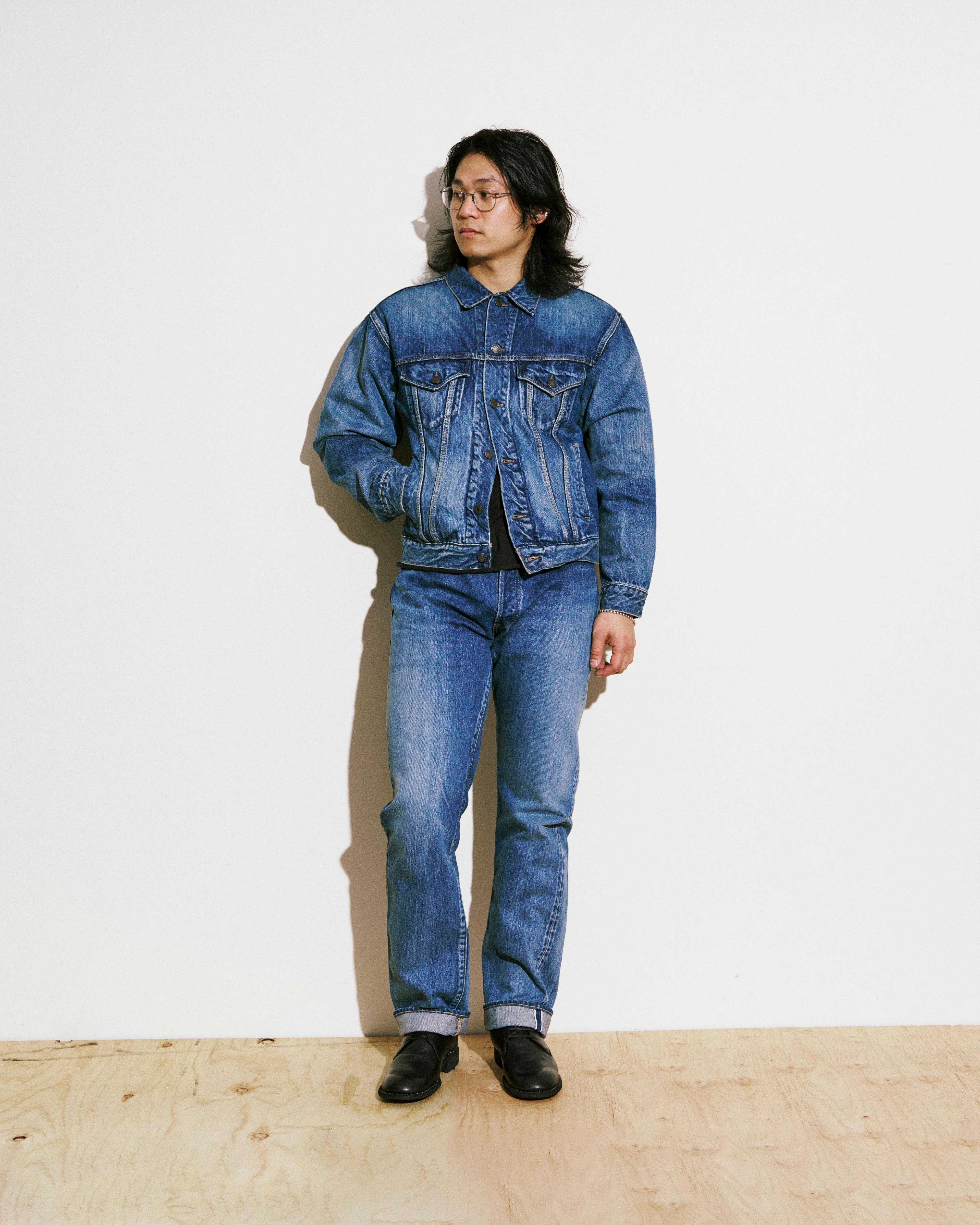 4 Pocket Denim Jacket in Medium Dark Blue Damage - Image 11