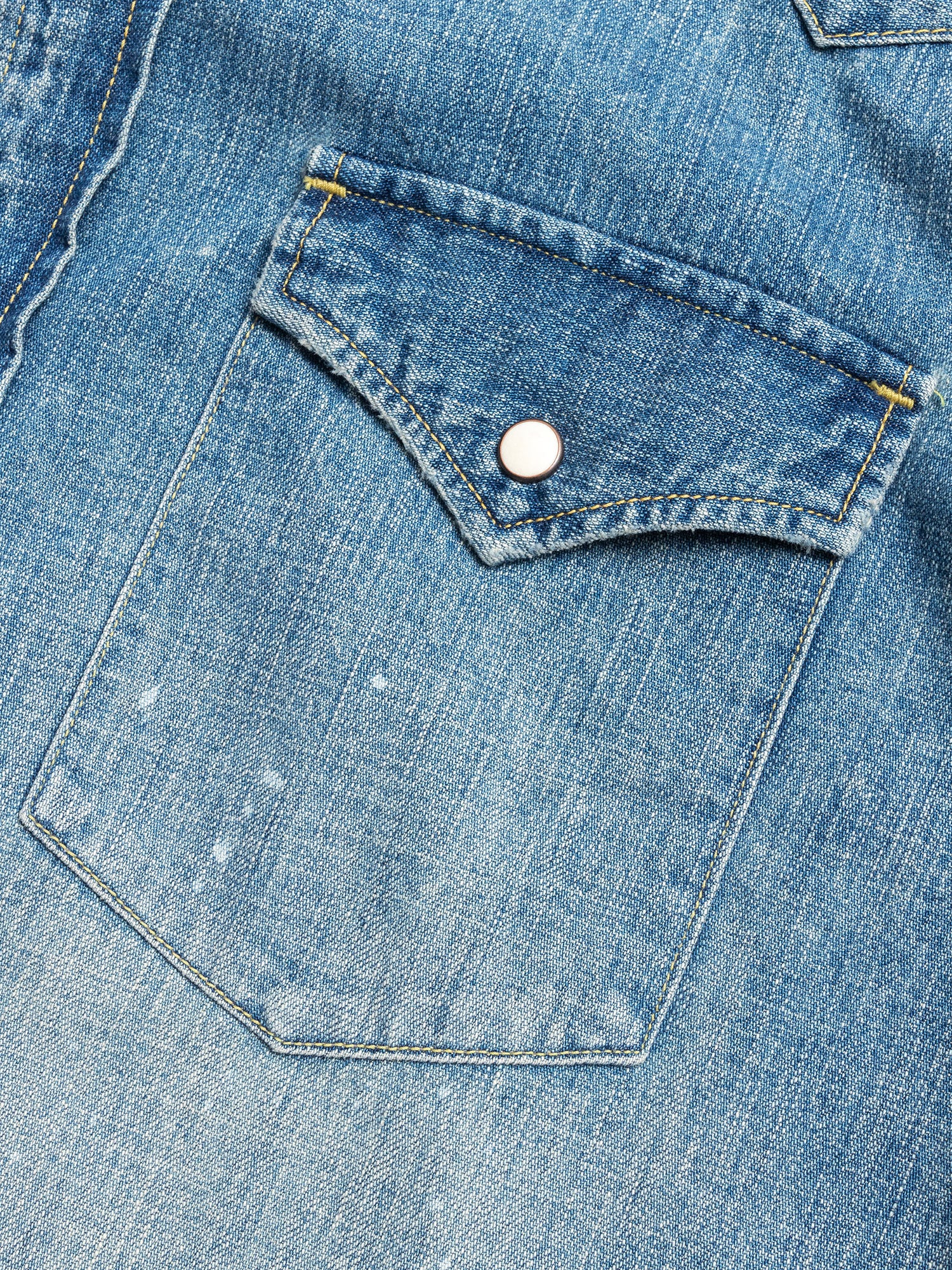 8oz Denim Western Shirt in Washed Indigo - Image 3