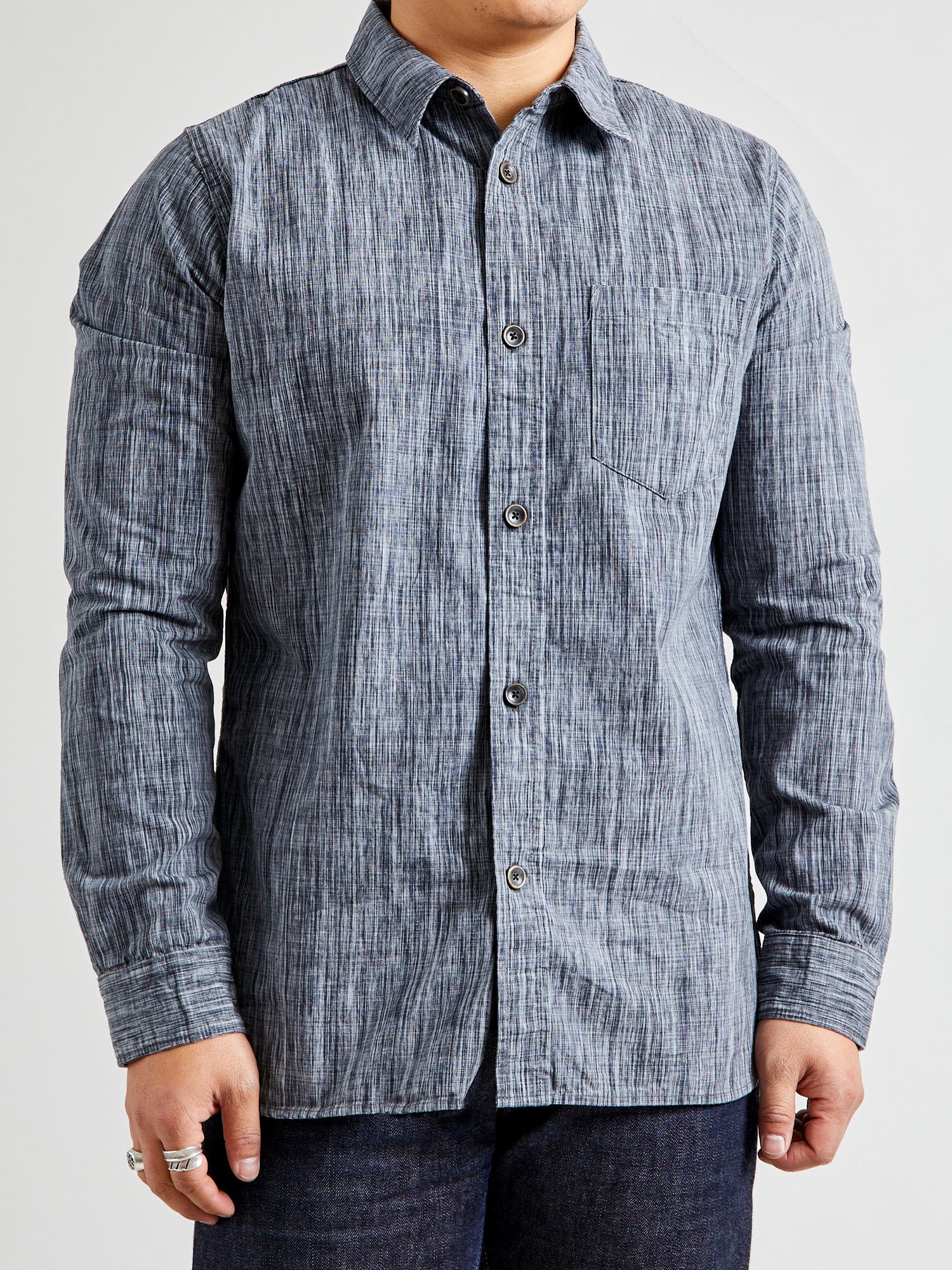6oz Kasuri Chambray Button-Up Shirt in Black - Image 2