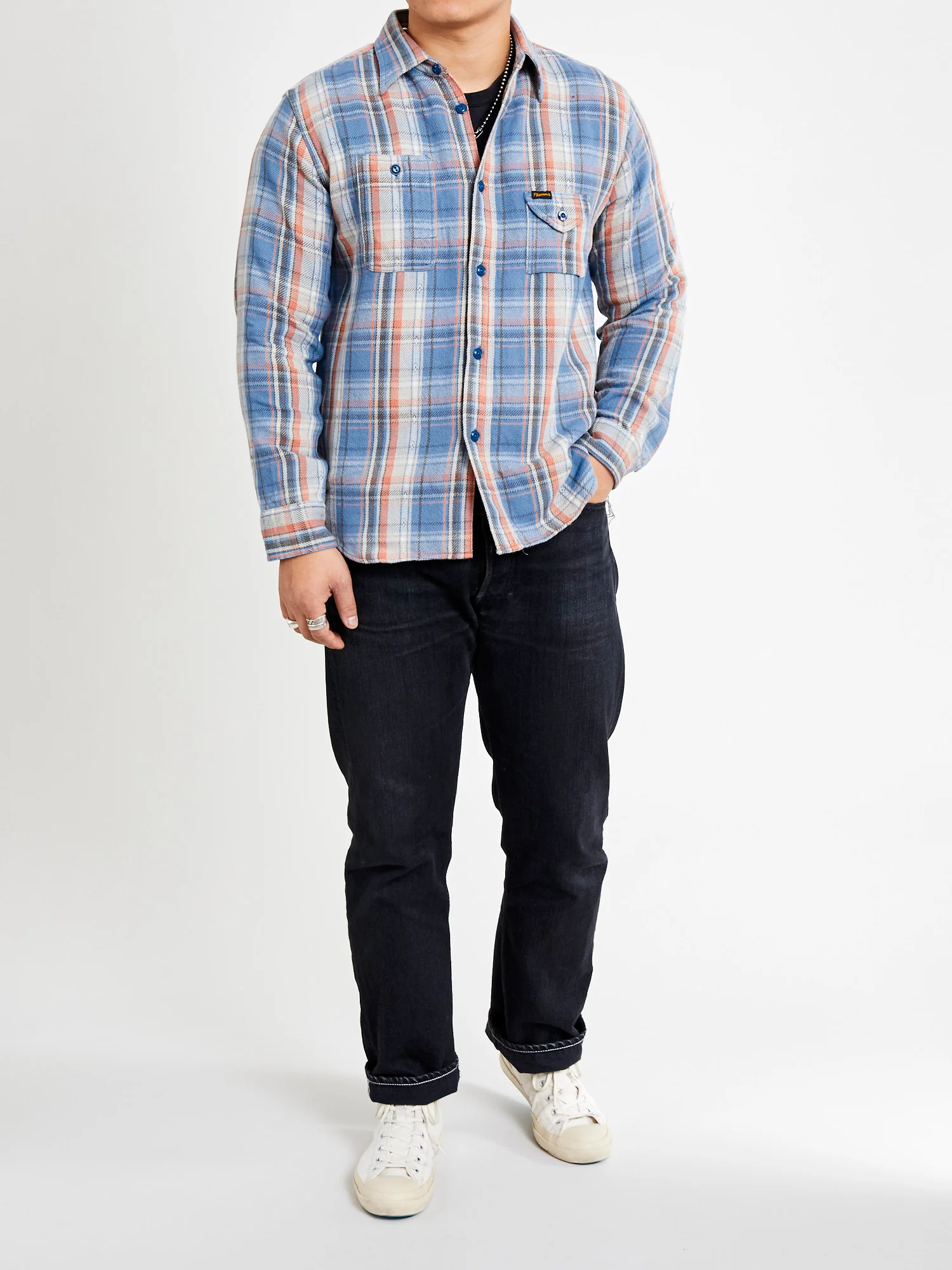 750WS Heavy Flannel Shirt in Blue - Image 13