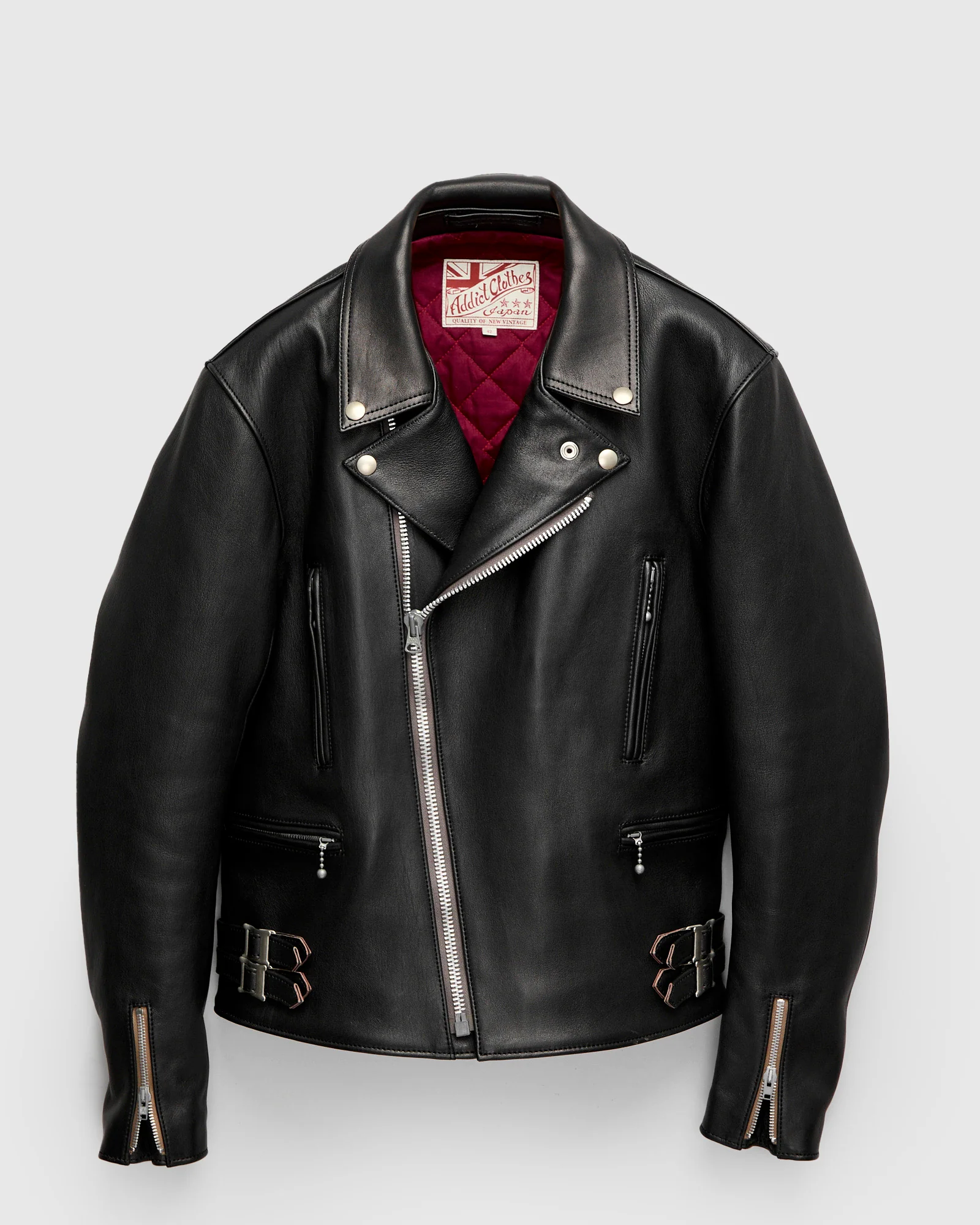 AD-02 Sheepskin Double Riders Jacket in Black Teacore