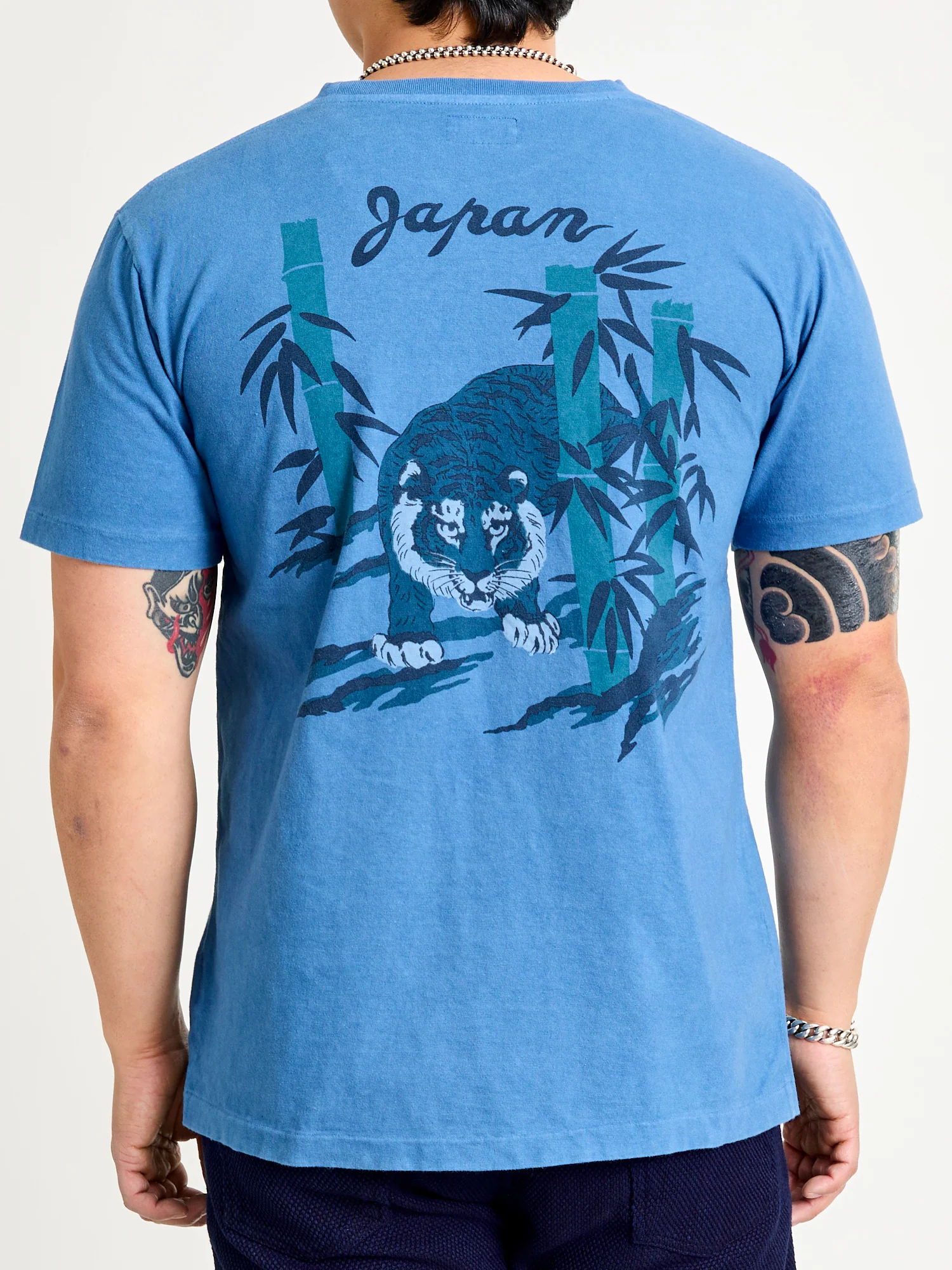 "Bamboo and Tiger" Bassen Pocket T-Shirt in Indigo - Image 2