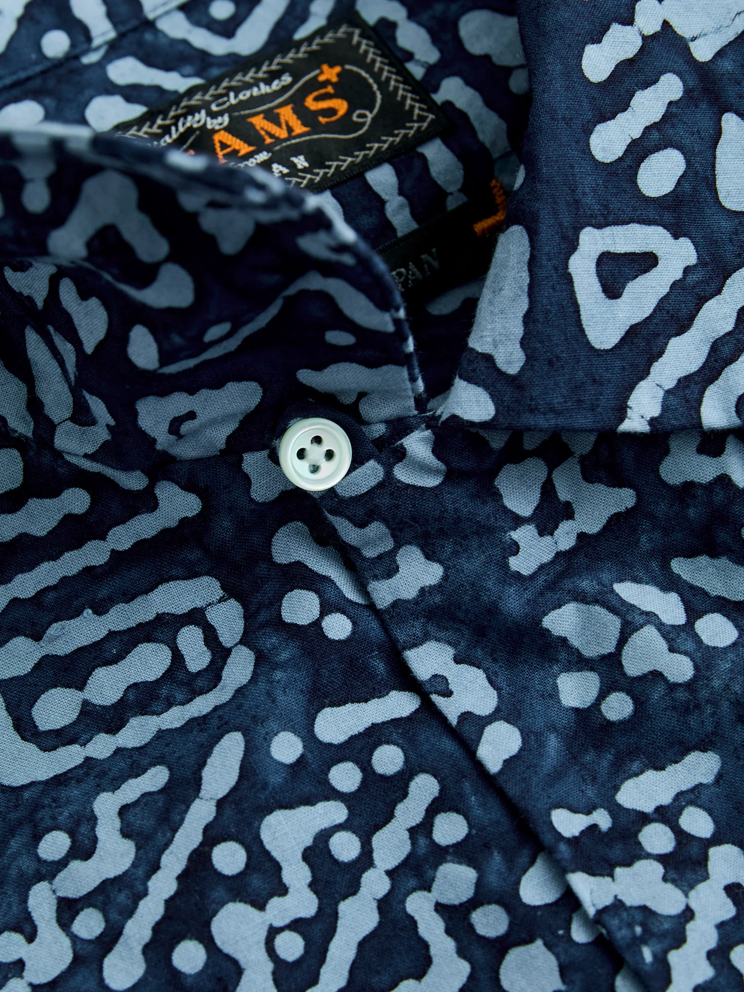 Batik Print Open Collar Shirt in Blue - Image 7