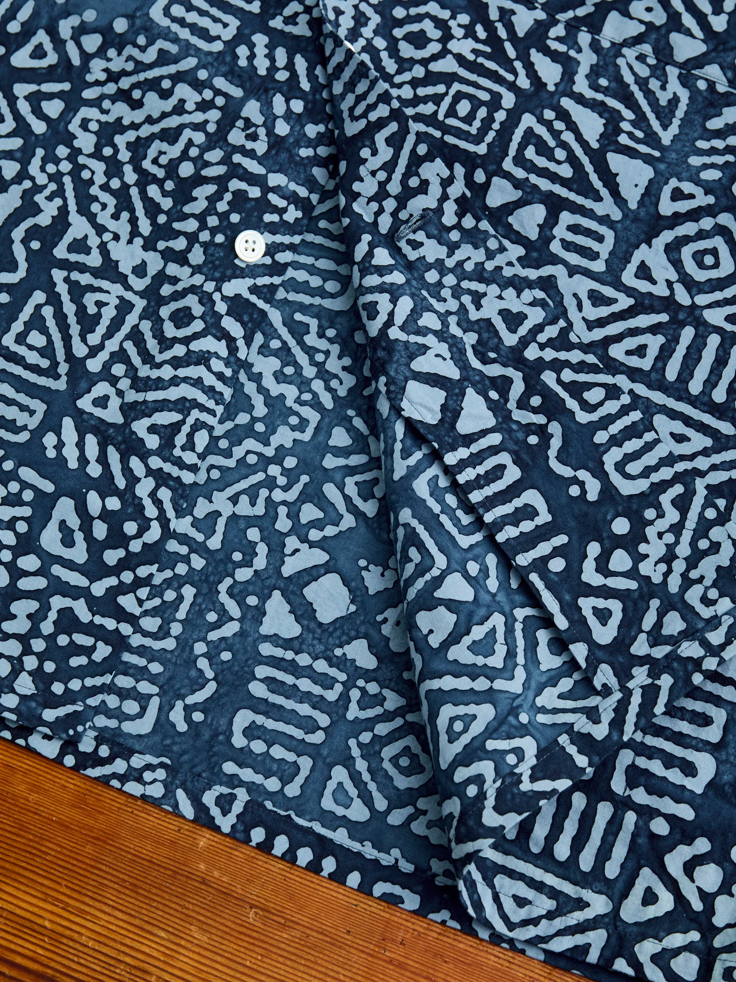 Batik Print Open Collar Shirt in Blue - Image 8