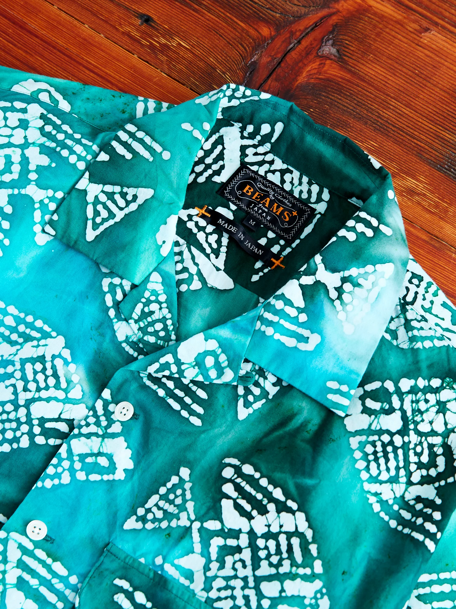 Batik Print Open Collar Shirt in Green - Image 3