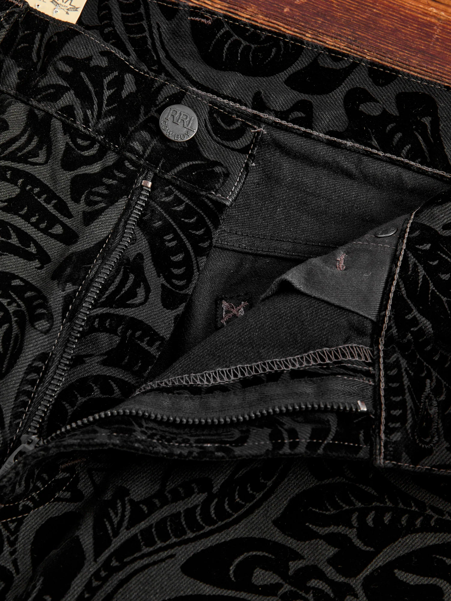 "Black Floral" 12oz Flocked Denim - High Slim Fit - Image 9