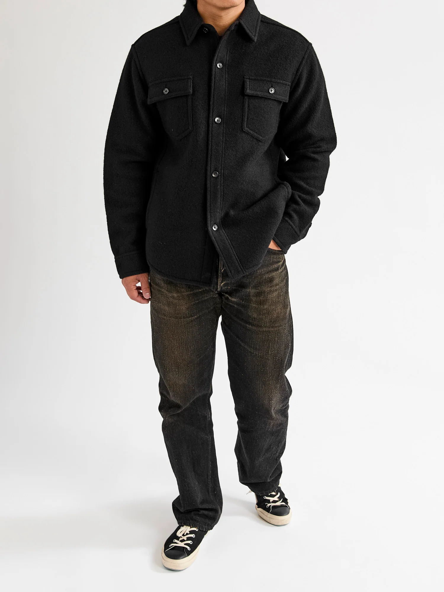 Boiled Wool Warden Overshirt in Black - Image 10