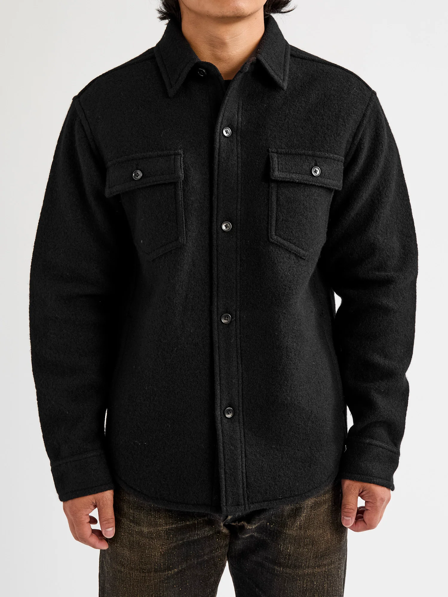 Boiled Wool Warden Overshirt in Black - Image 2