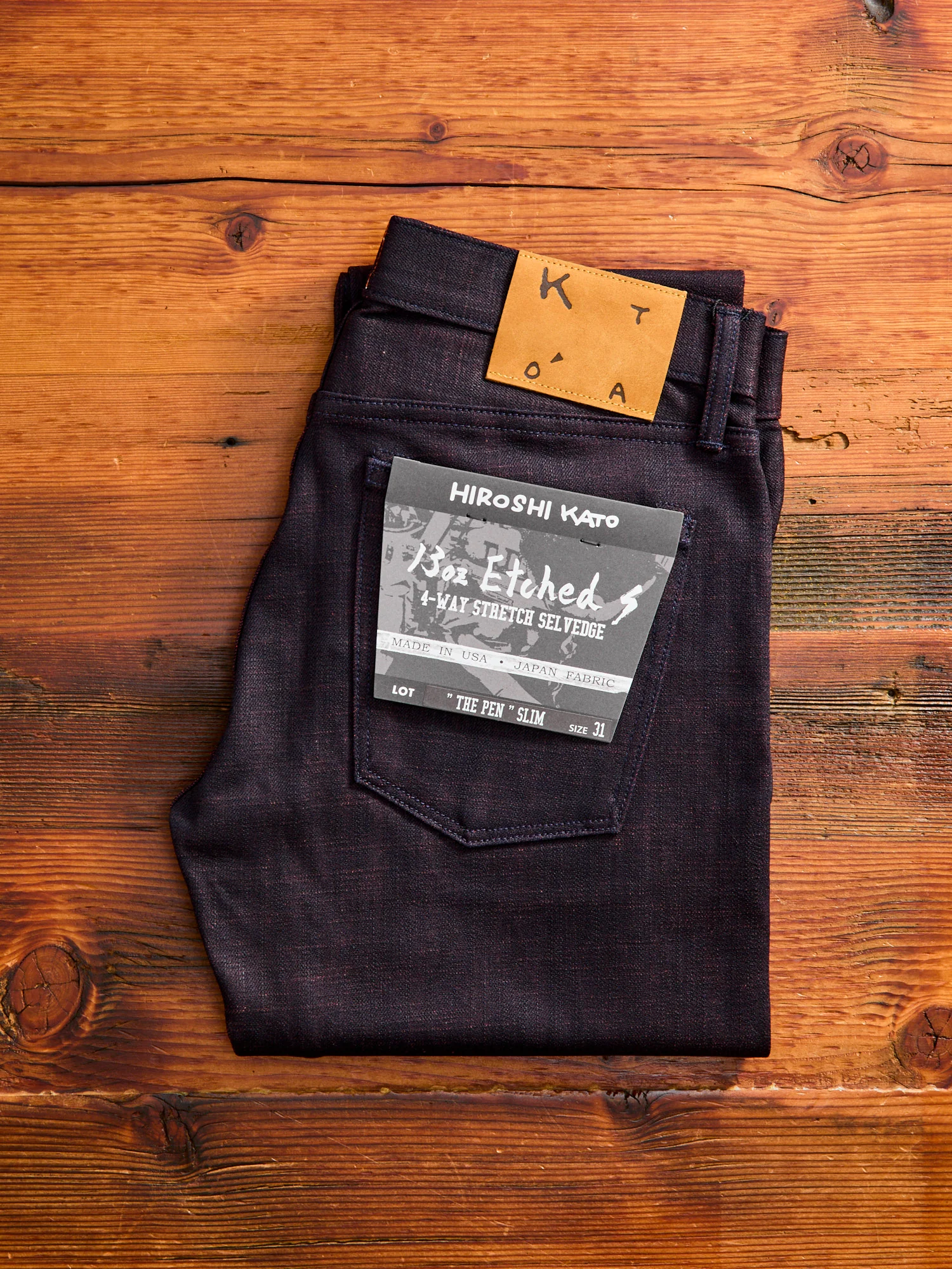 "Etched" 13oz Bordeaux Weft Stretch Selvedge Denim - Pen Slim - Image 3
