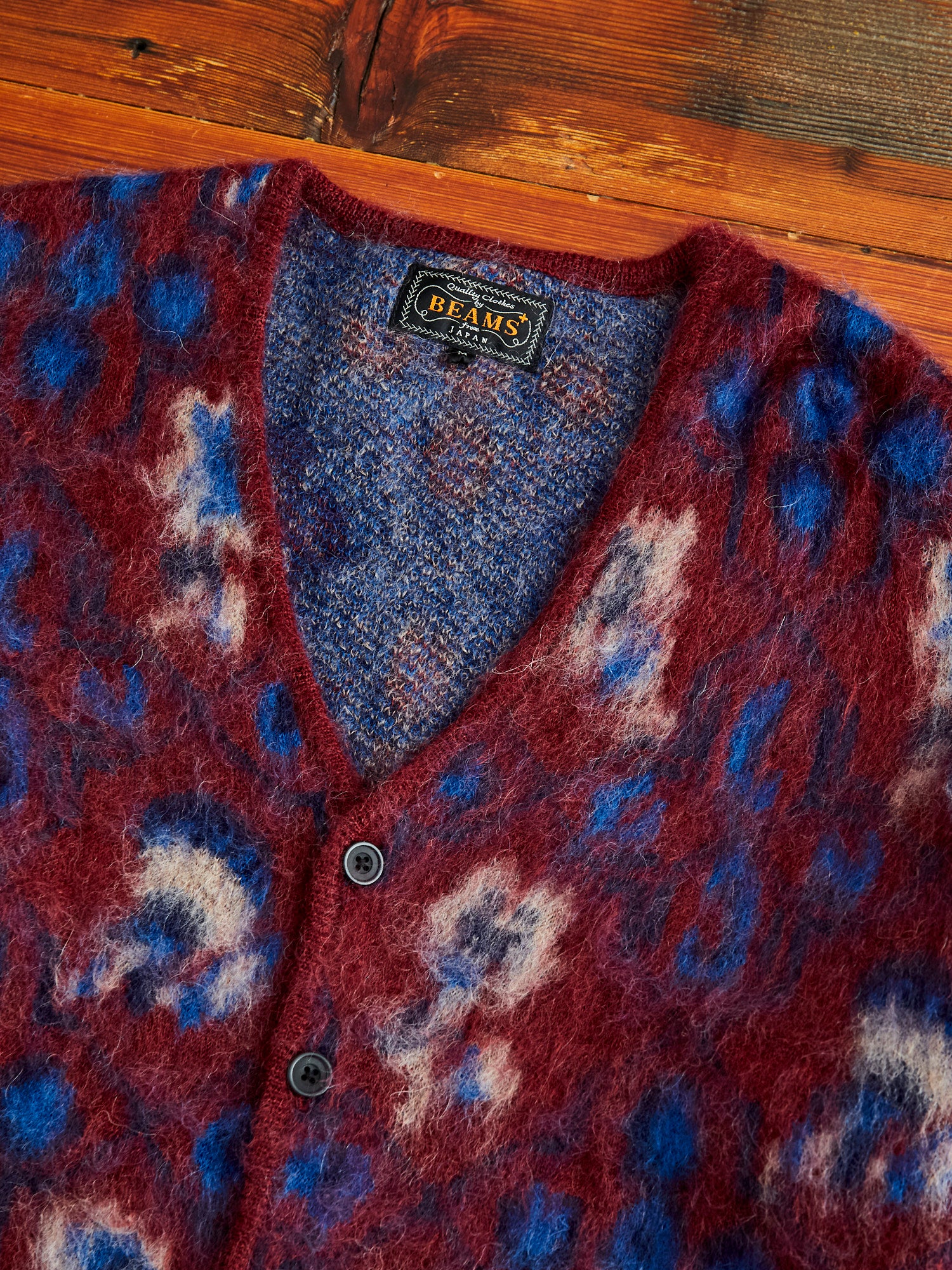 Botanical Pattern Jacquard Cardigan in Burgundy - Image 3