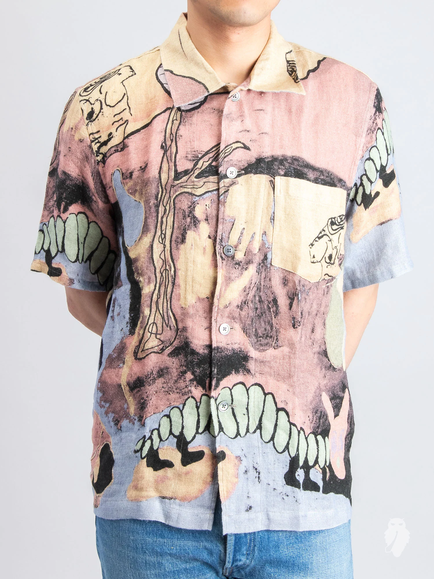 Box Short Sleeve Shirt in Acid Landscape Print Linen - Image 2