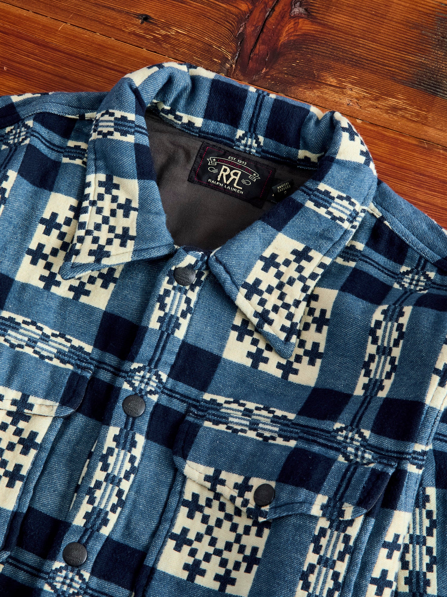 Brown Bear Overshirt in Creme Navy - Image 3