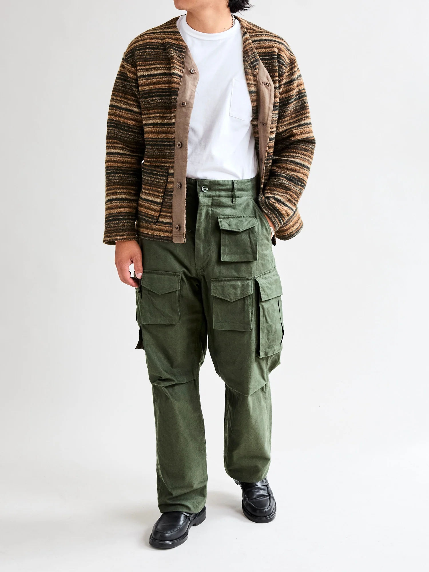 Brushed Herringbone FA Flight Cargo Pants in Olive - Image 15