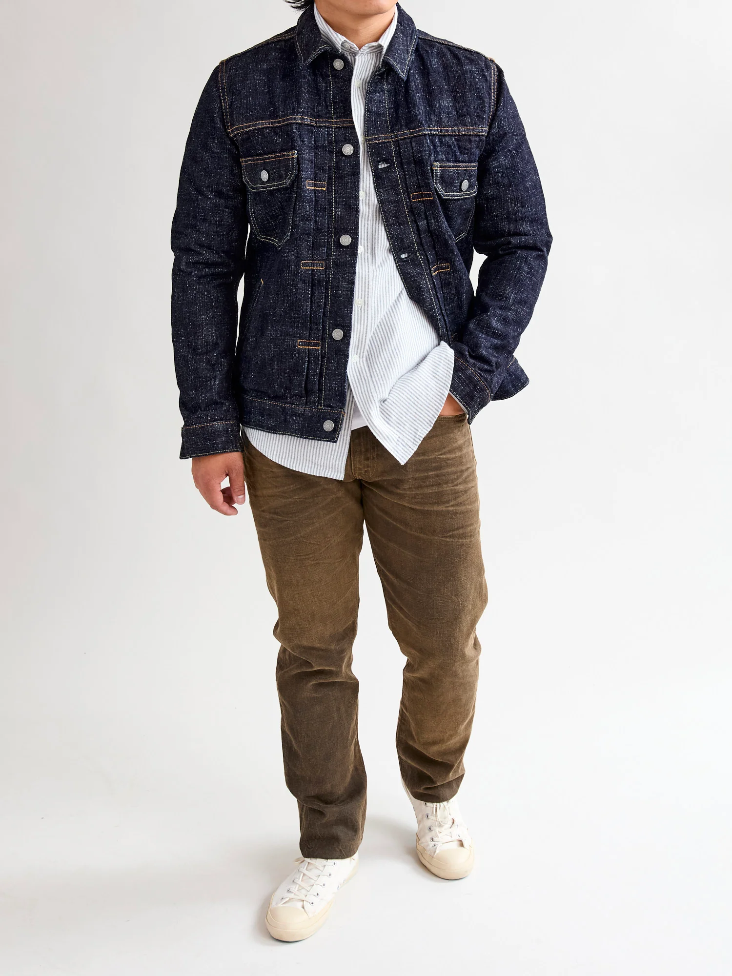 Brushed Oxford Stripe Button-Up Shirt in Blue - Image 10