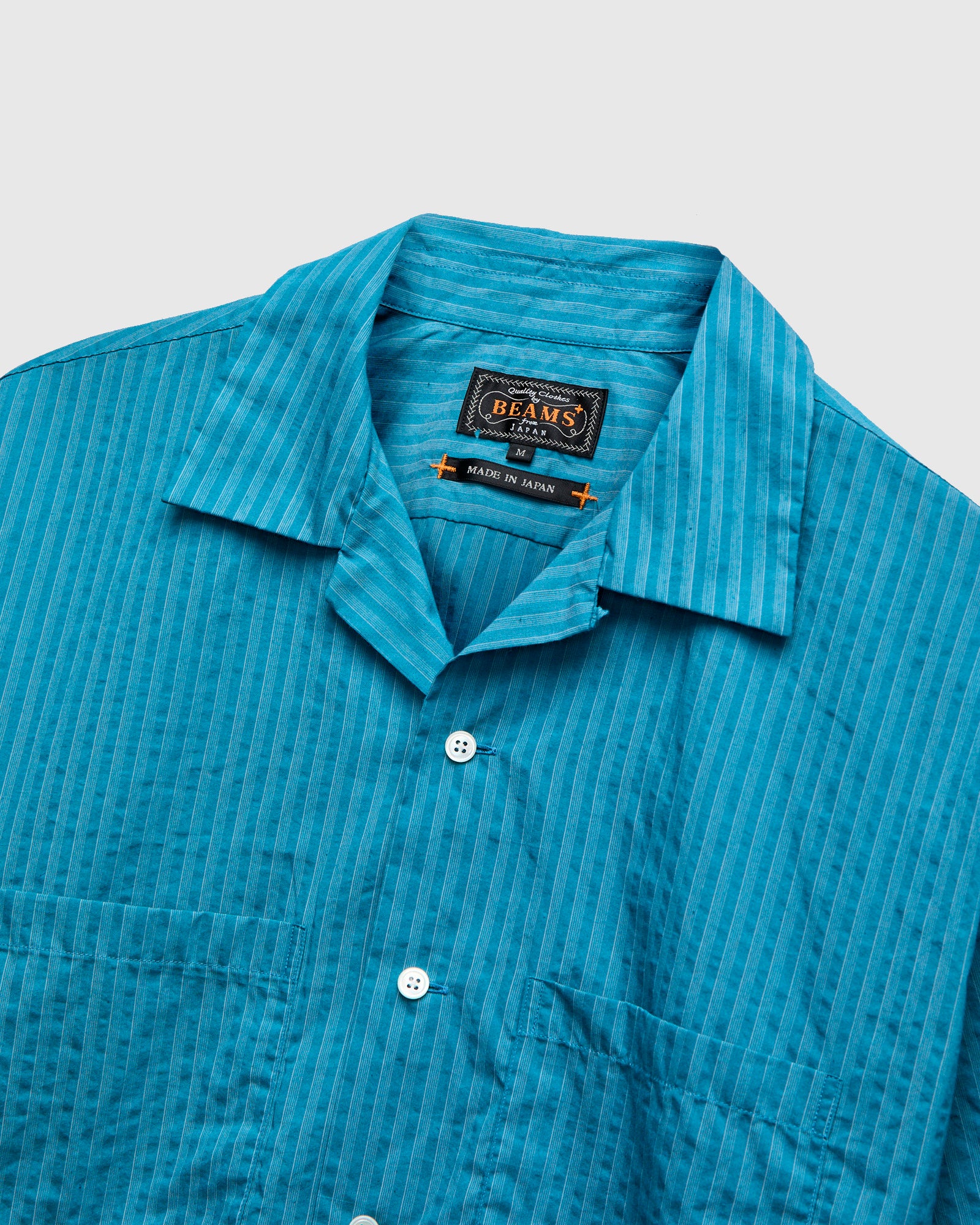 Bumpy Stripe Open Collar Shirt in Blue - Image 3