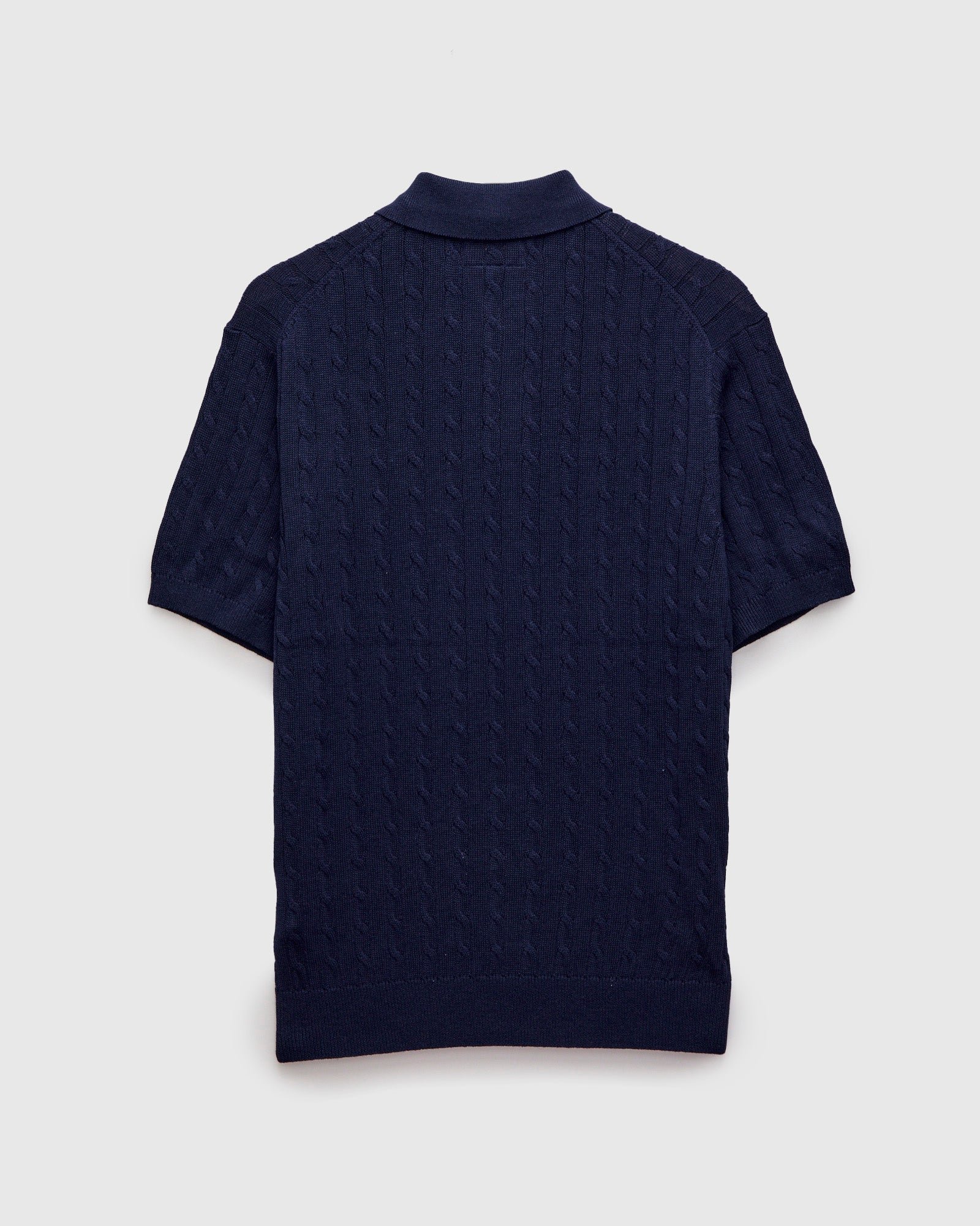 Cable Knit Polo Short Sleeve Sweater in Navy - Image 2