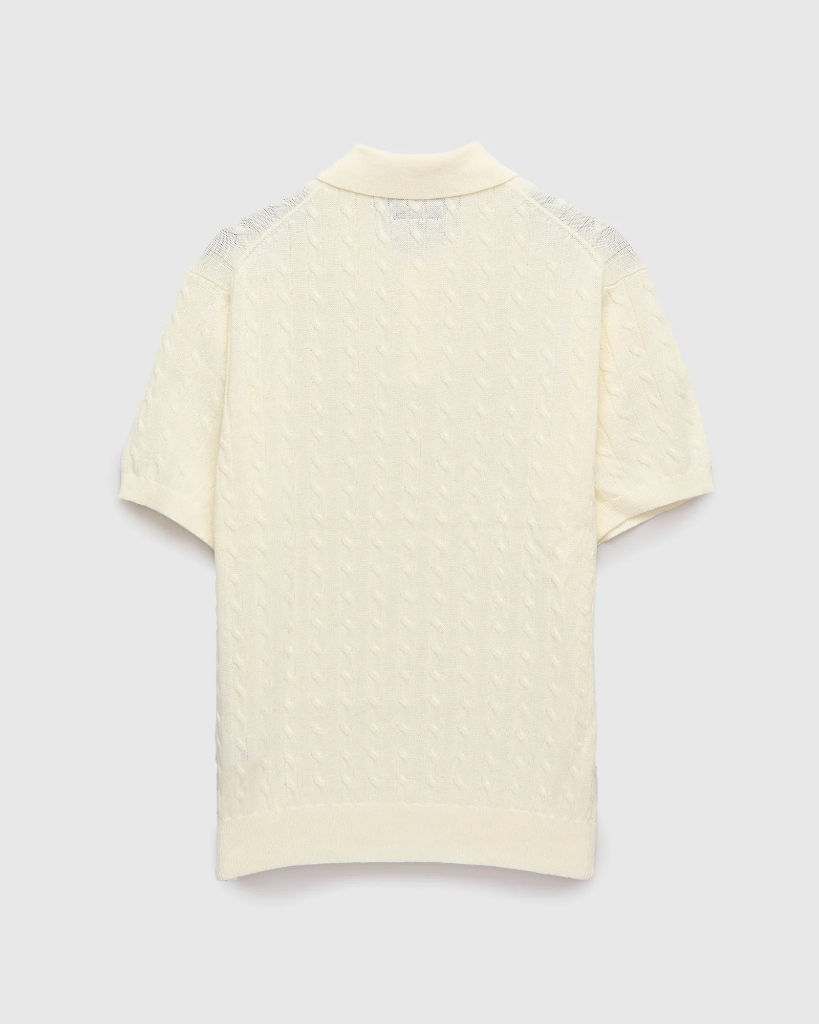 Cable Knit Polo Short Sleeve Sweater in White - Image 2