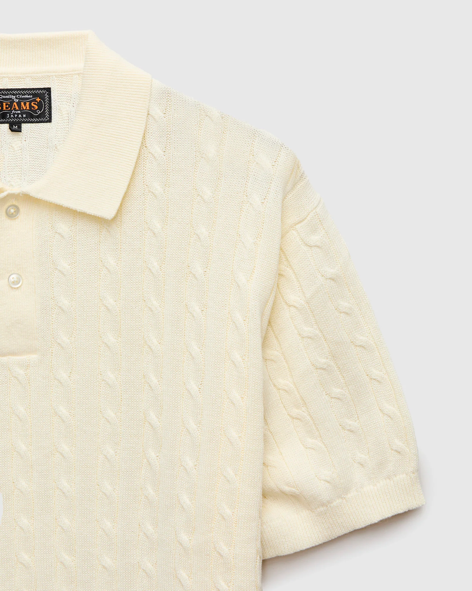 Cable Knit Polo Short Sleeve Sweater in White - Image 4