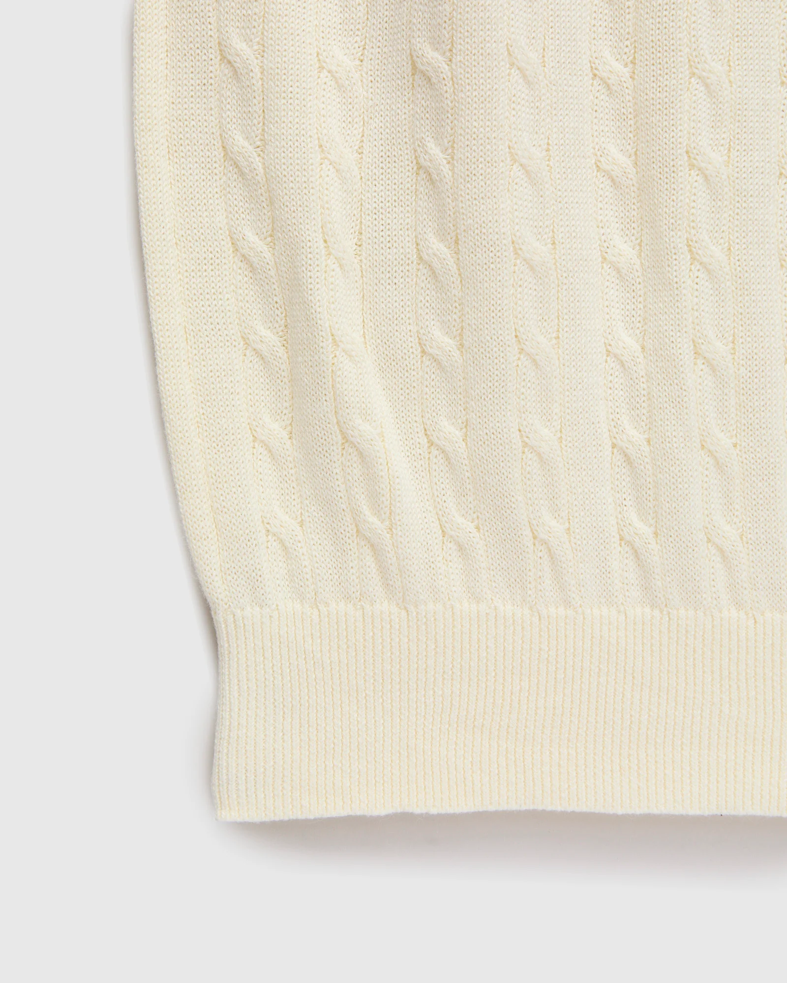 Cable Knit Polo Short Sleeve Sweater in White - Image 5