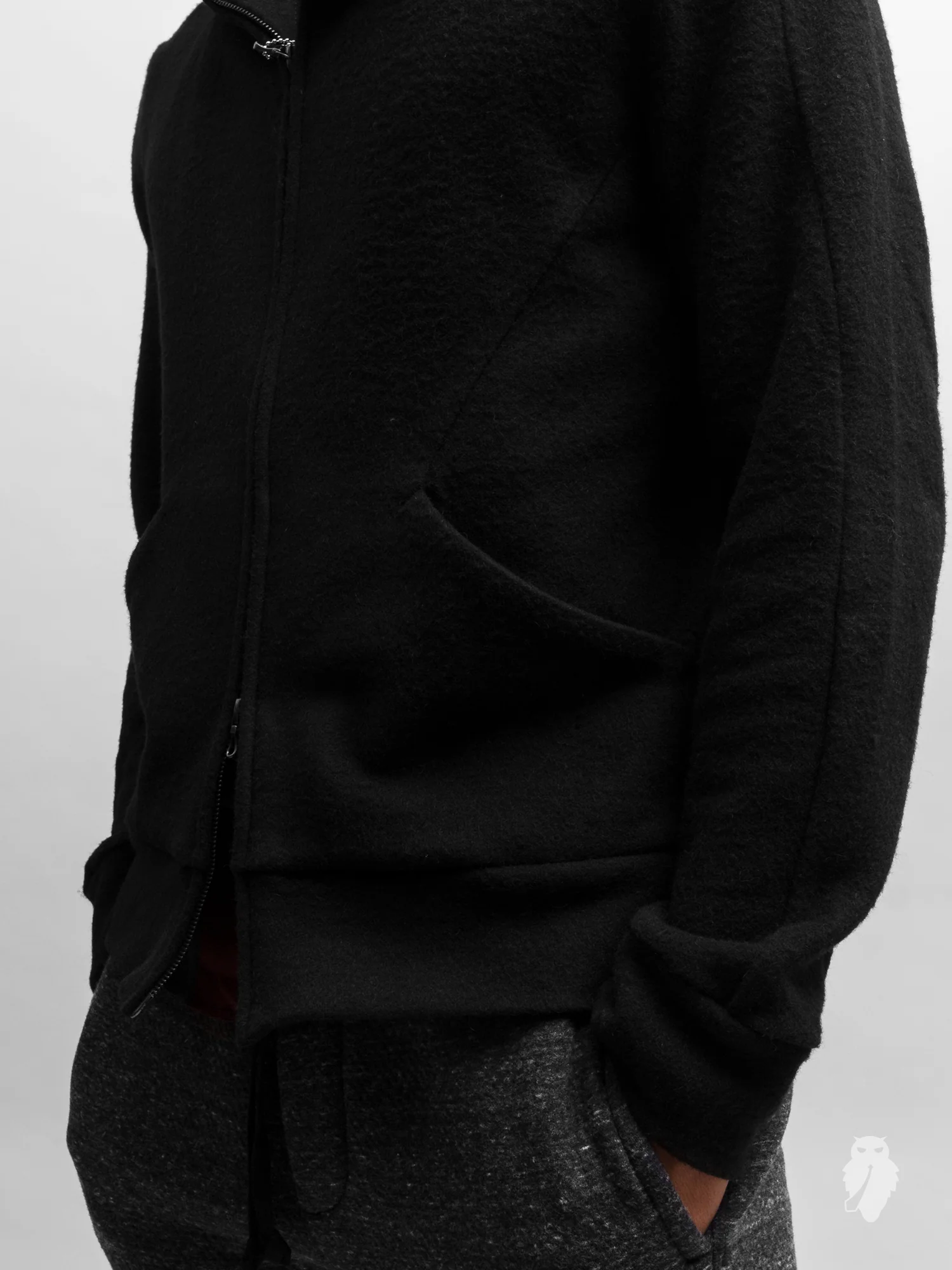 Camel Hair Zip-Up Hoodie in Black - Image 6