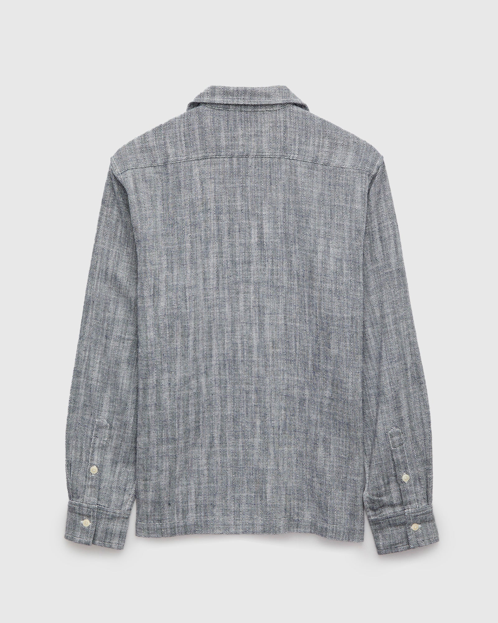 Camp Shirt in Black Linen Herringbone Twill - Image 2