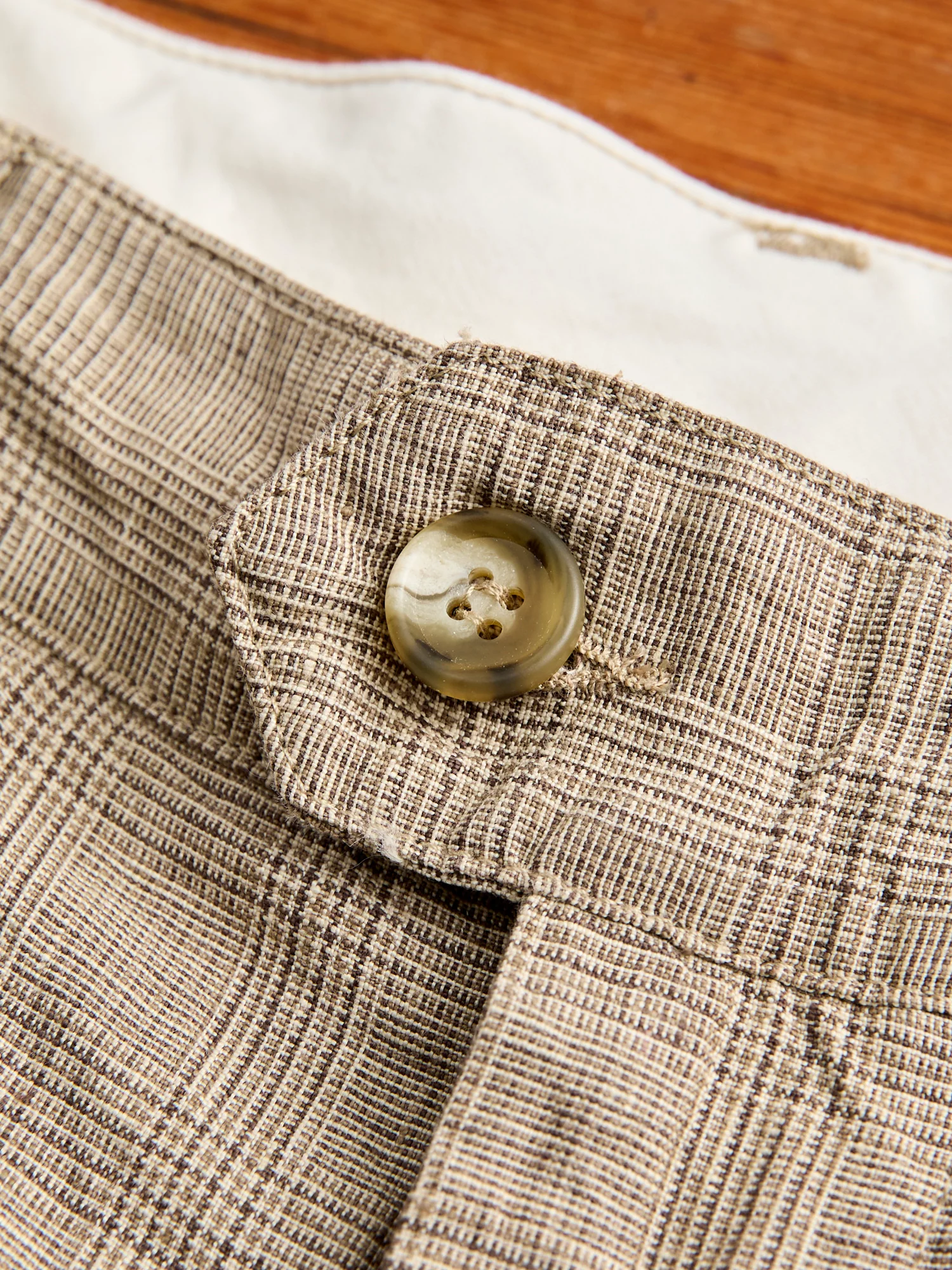 Carlyle Pants in Beige Linen Glen Plaid - Image 5