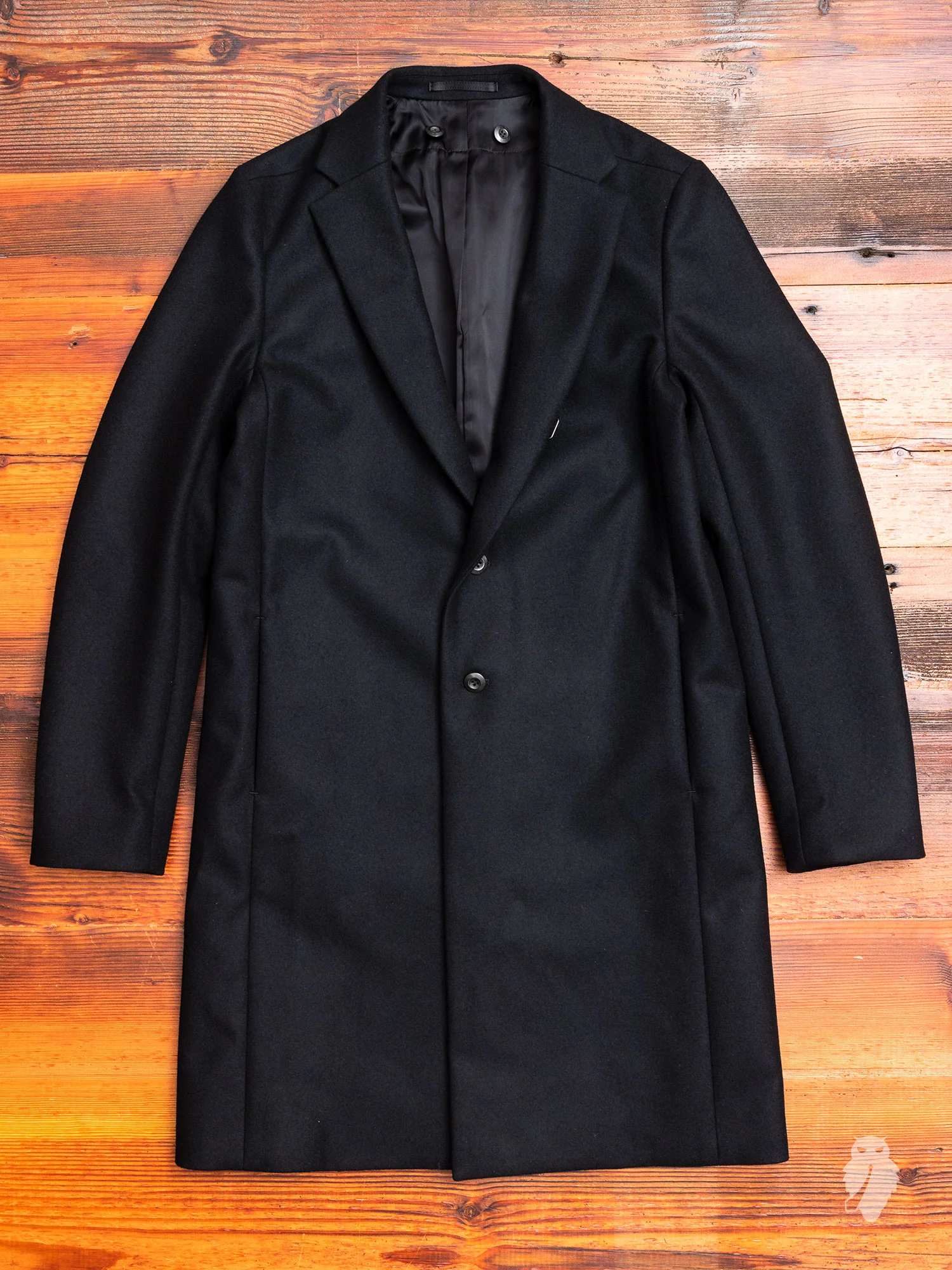 Cashmere Melton Hooded Chesterfield Coat in Black - Image 13