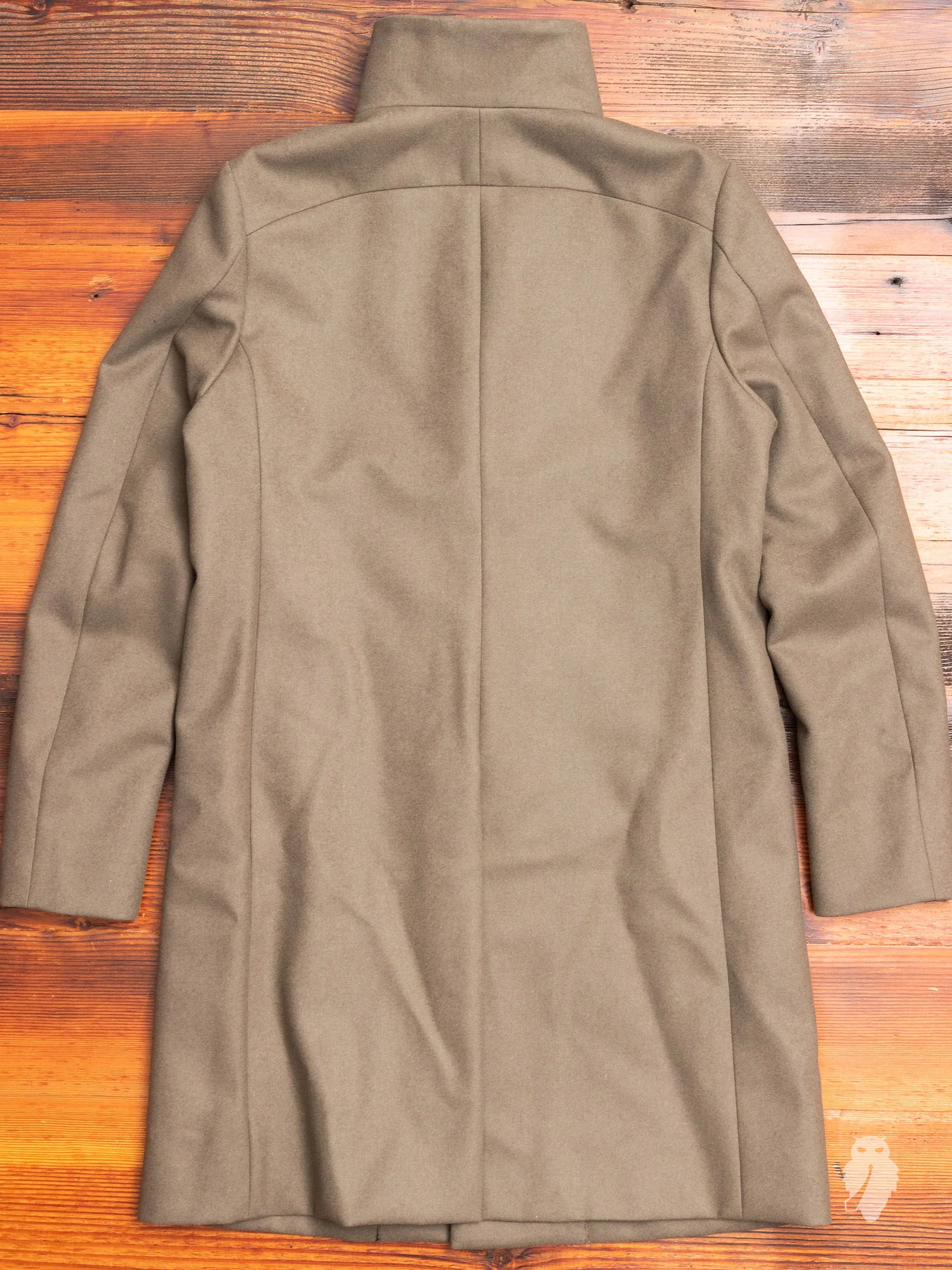 Cashmere Melton Stand Collar Coat in Khaki - Image 10
