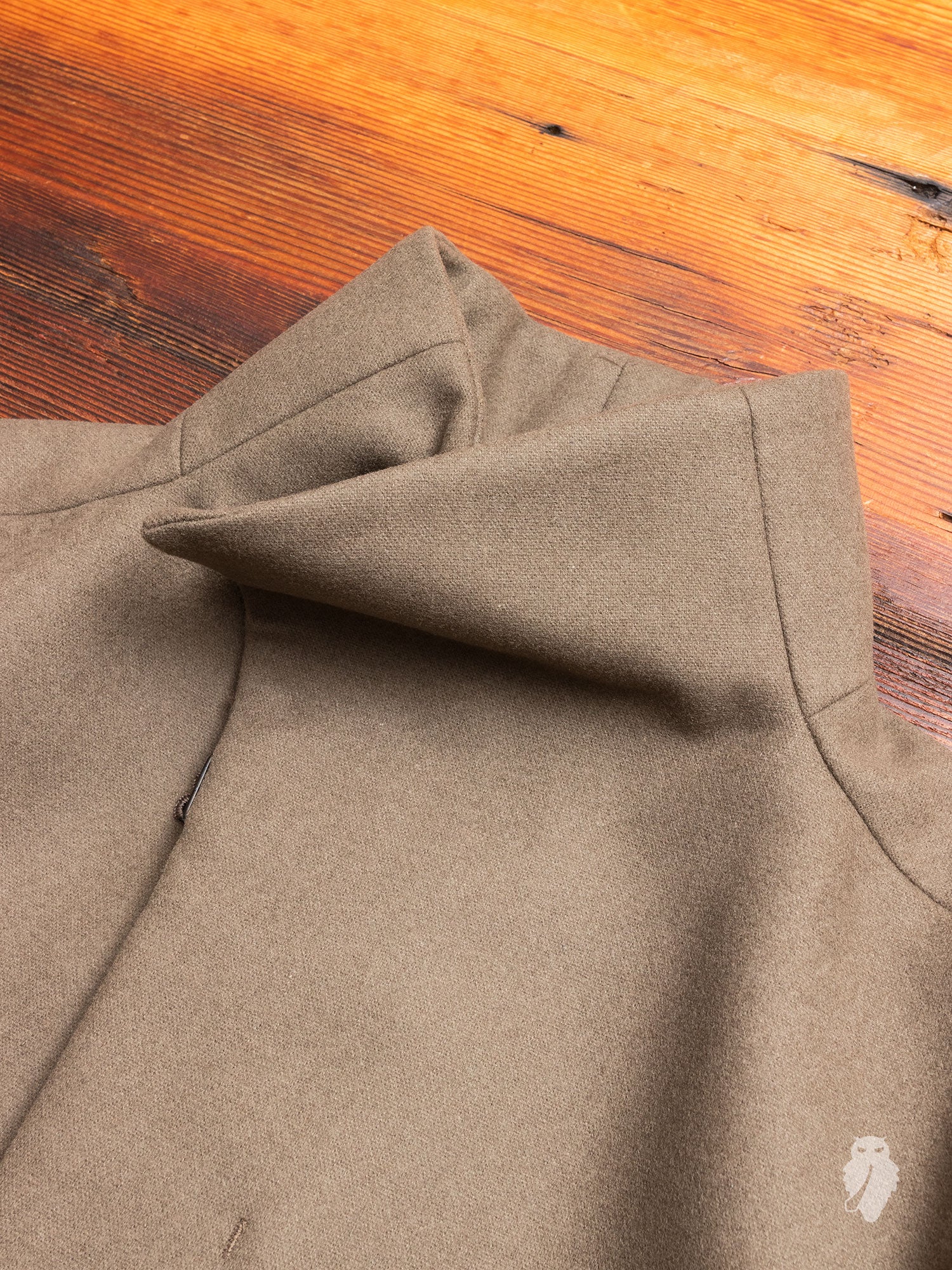 Cashmere Melton Stand Collar Coat in Khaki - Image 3