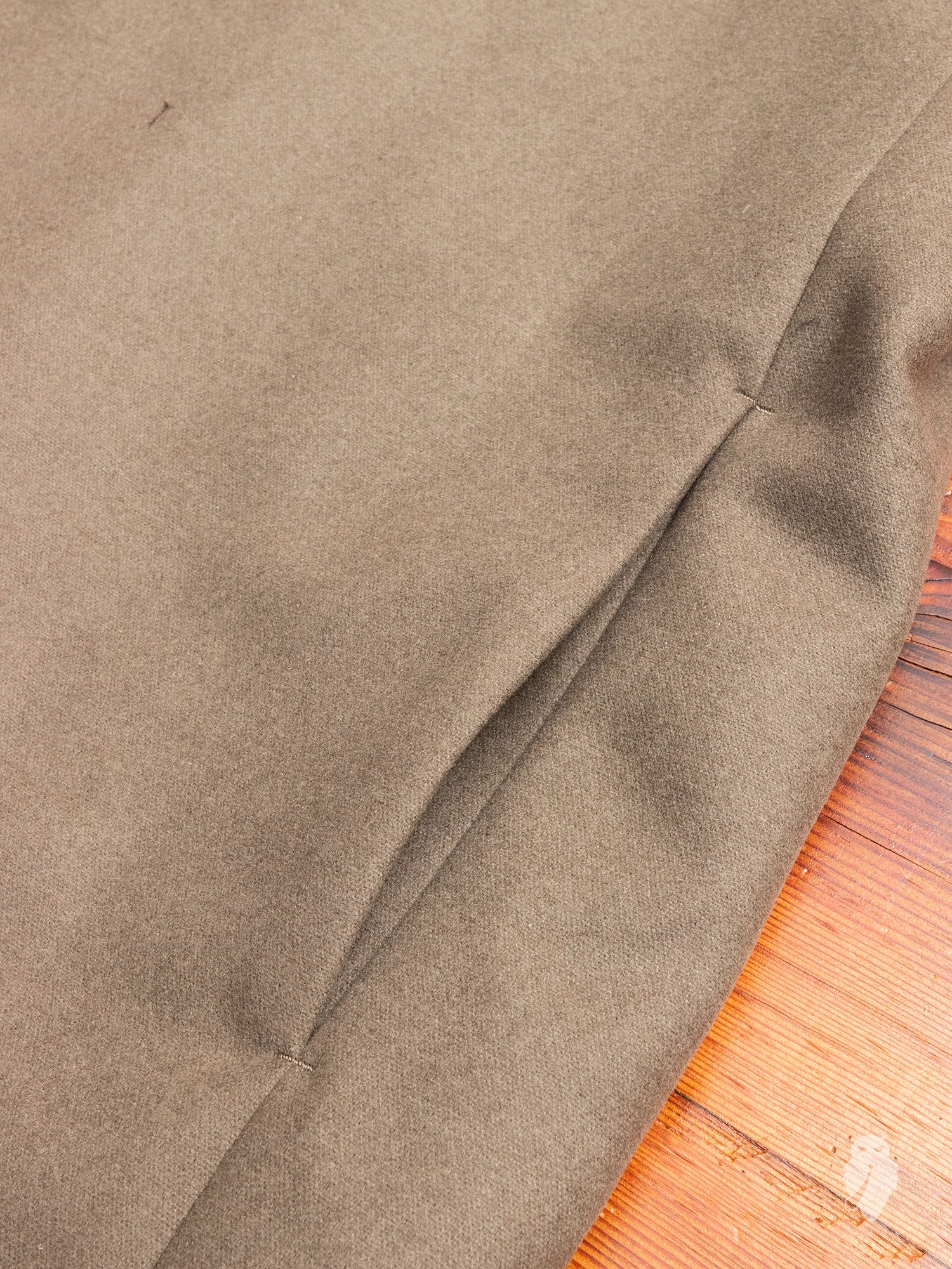 Cashmere Melton Stand Collar Coat in Khaki - Image 6