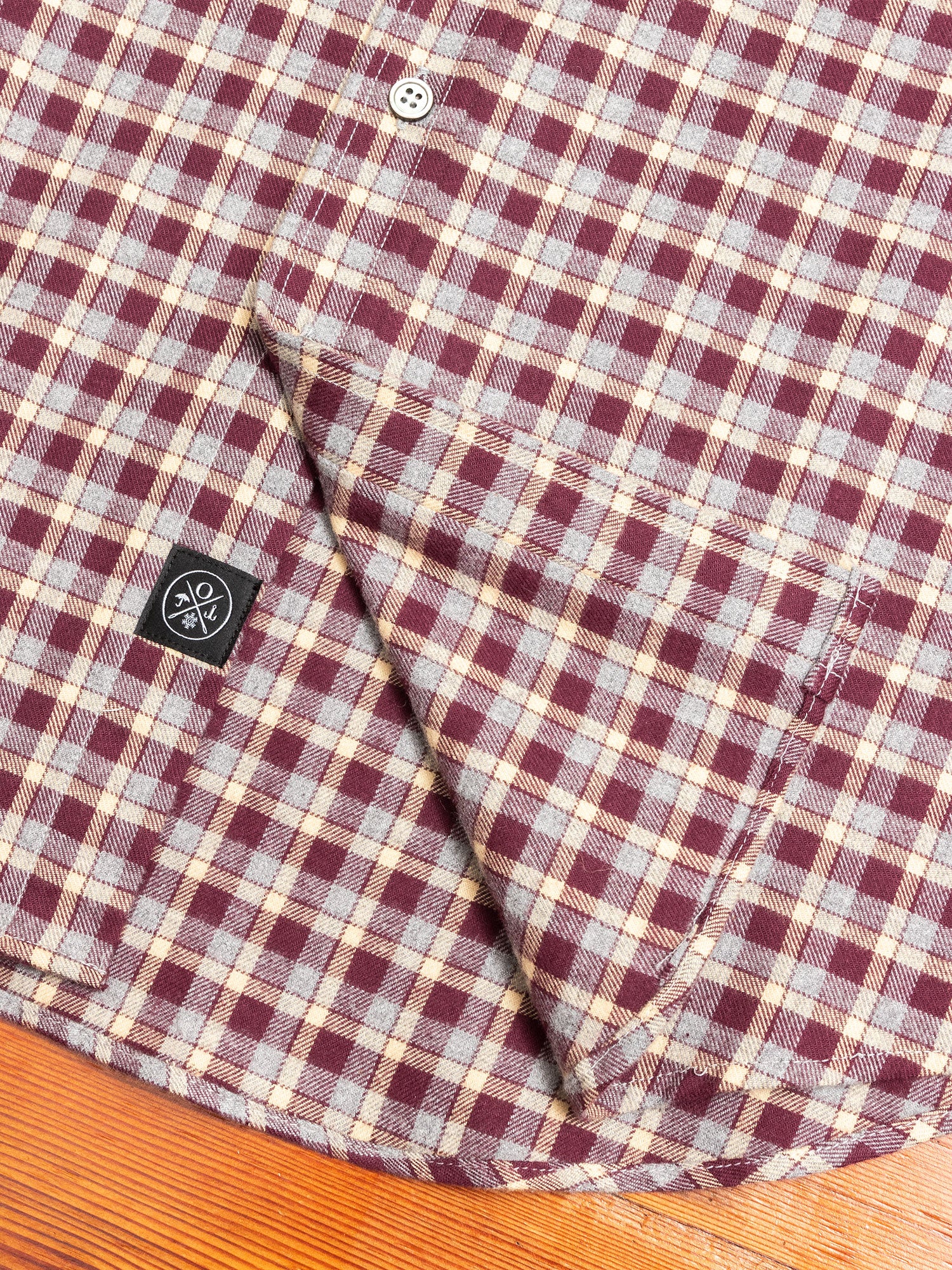 Check Flannel Button-Down Shirt in Burgundy - Image 5