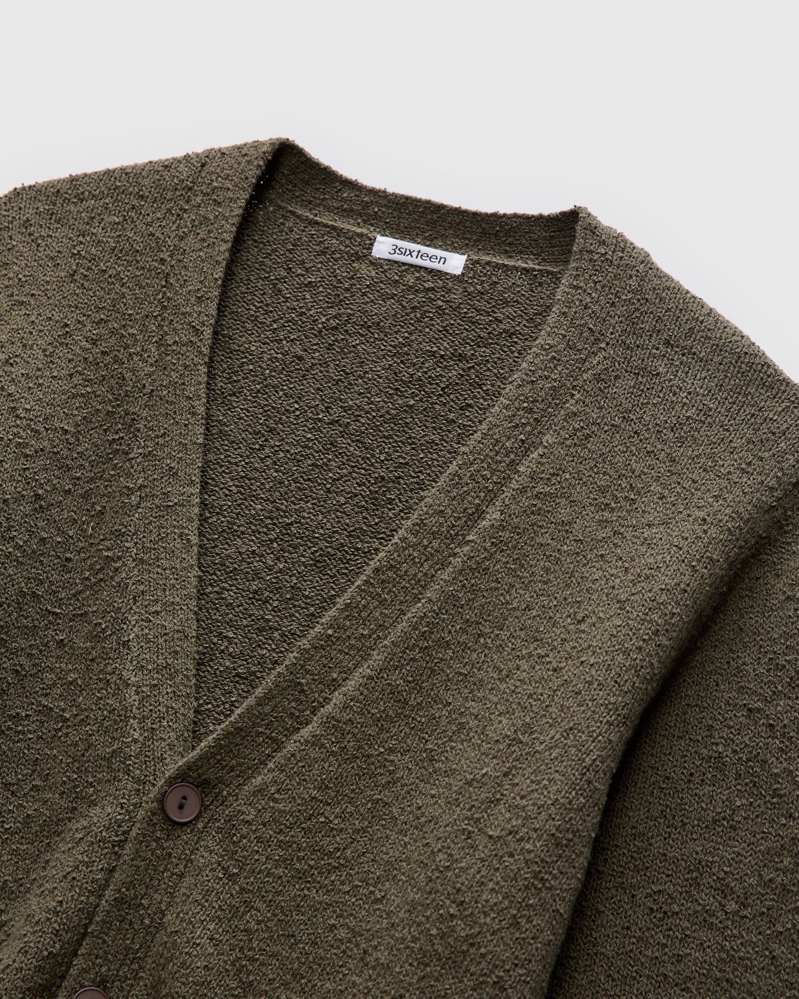 Classic Cardigan in Olive Boucle - Image 3