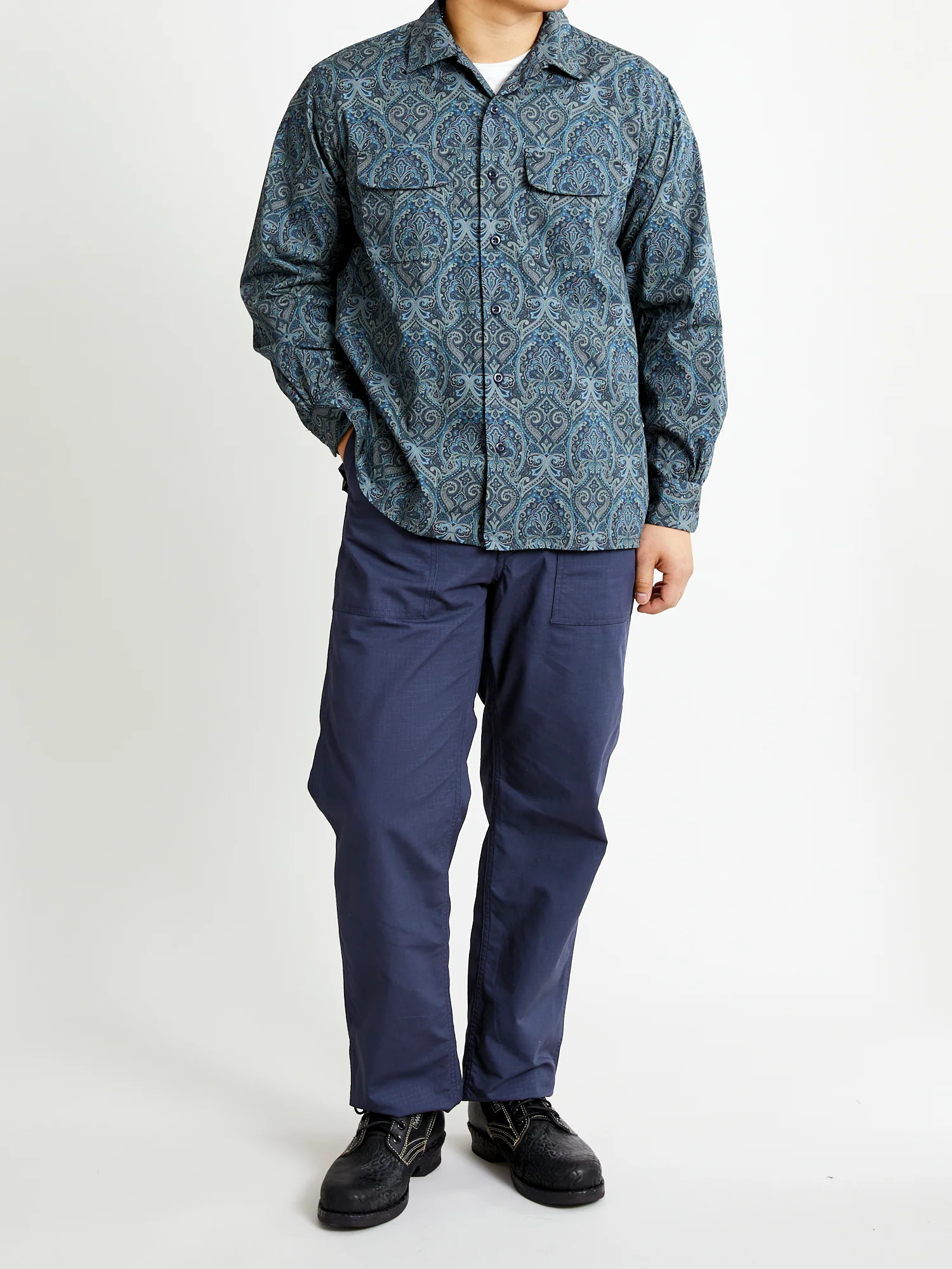 Classic Shirt in Navy Cotton Paisley Print - Image 12