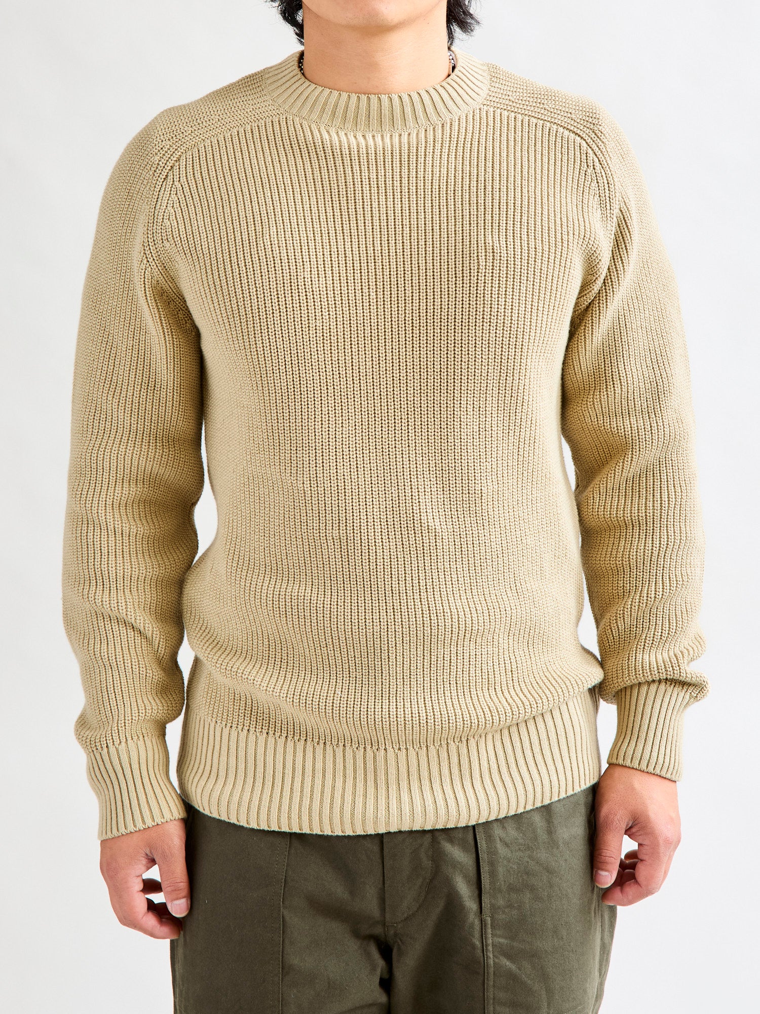 Cotton Crewneck Knit Sweater in Sand - Image 2