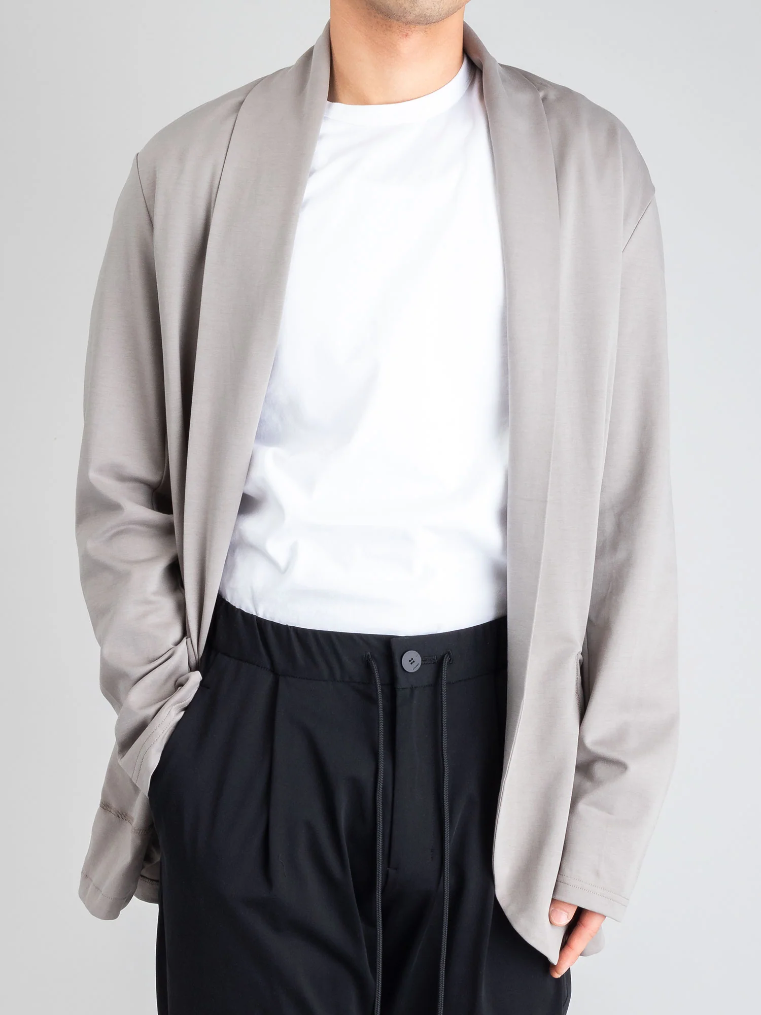 Cotton Double-Face Stole Collar Cardigan in Beige - Image 2