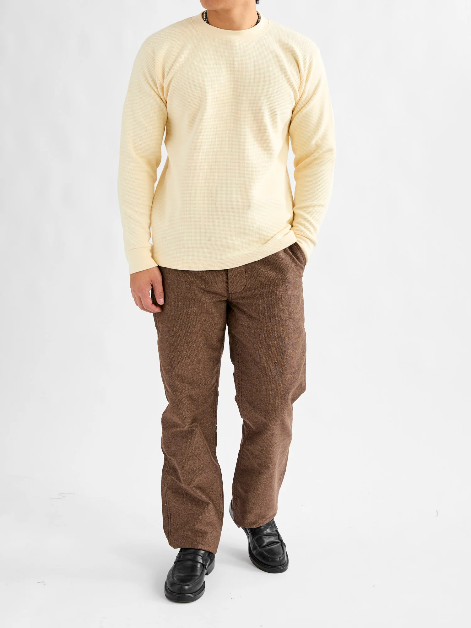 Cotton Longsleeve Thermal Knit in Cream - Image 8