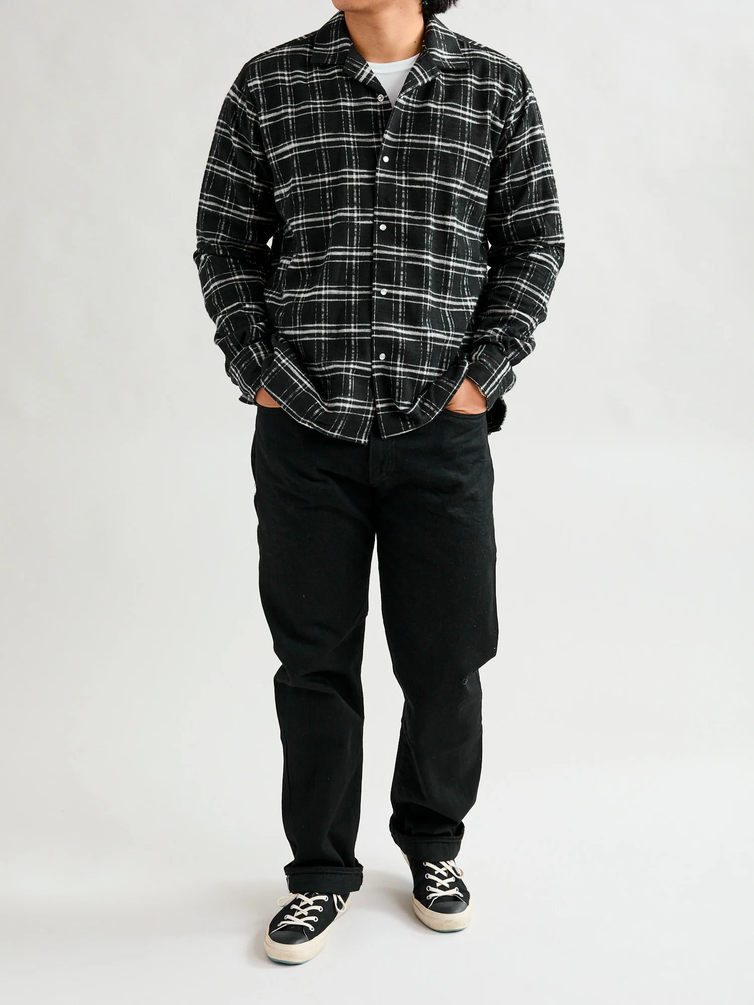 Cotton Slub Check Camp Shirt in Black - Image 10
