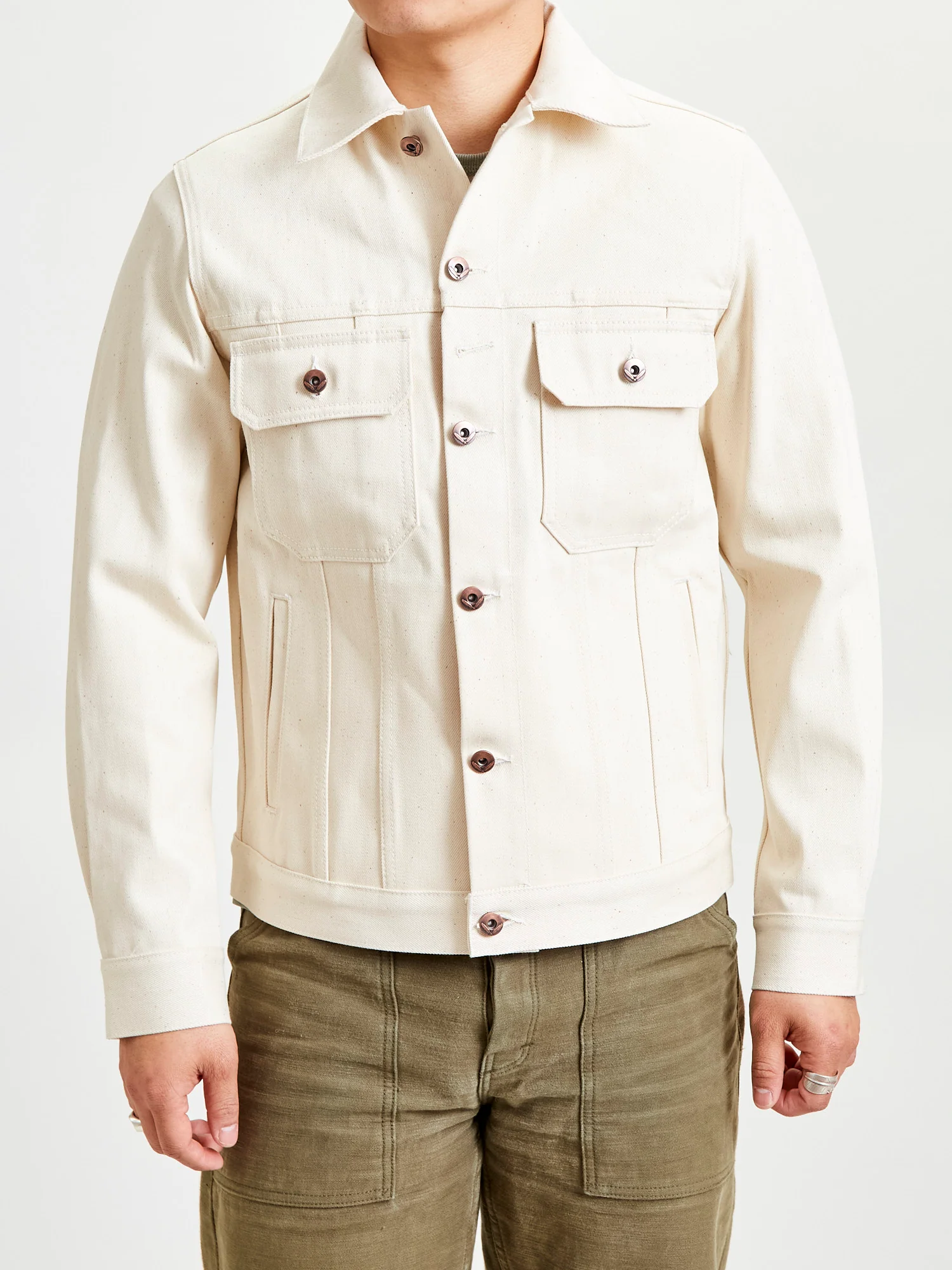 Cruiser Jacket in 14oz Ecru Selvedge Denim - Image 2